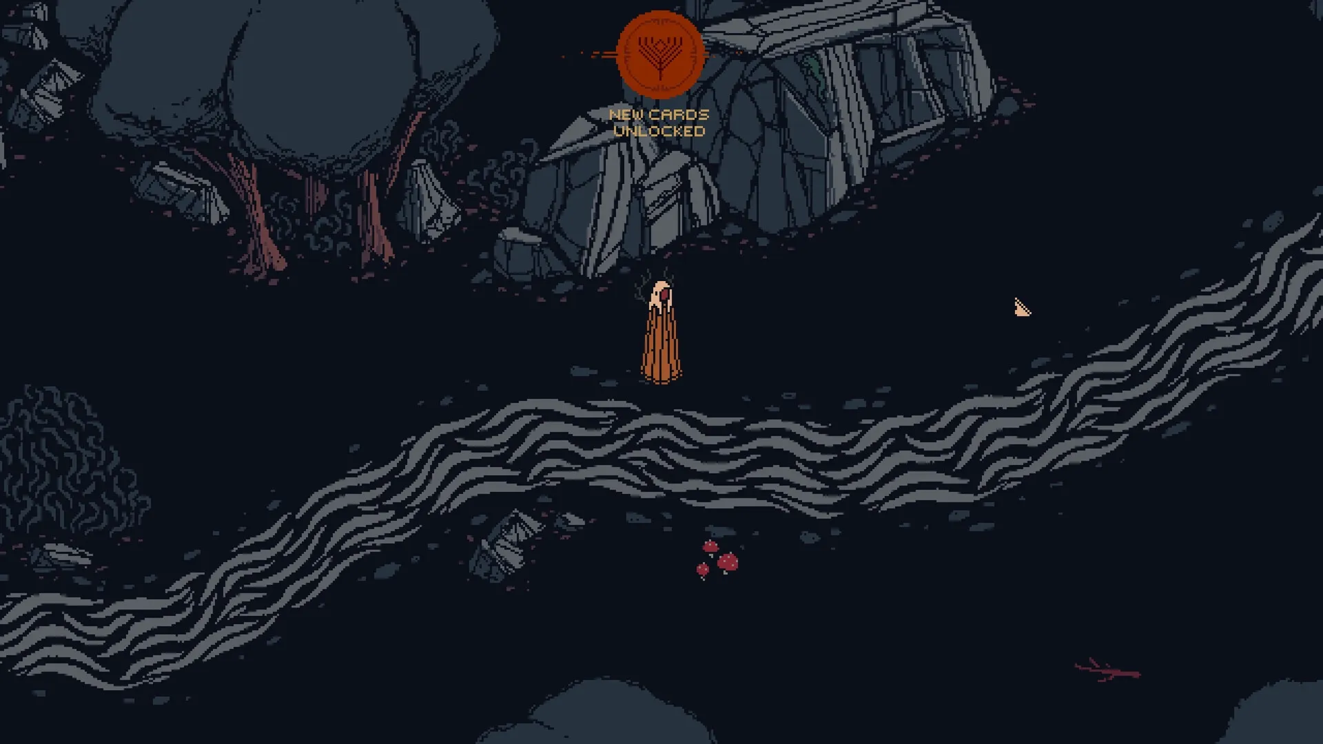 Death Howl: Character in forest scene with "New Cards Unlocked" message above, near stone ruins.