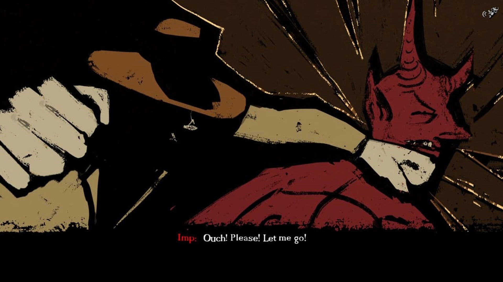 Deep In Hell: Detective gripping imp by neck in intense confrontation, dark noir art style