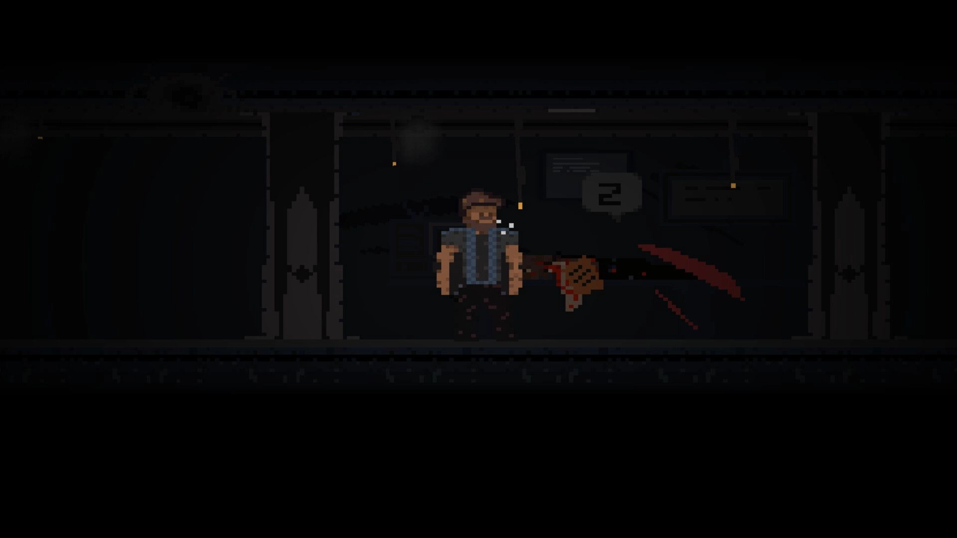 Delta 78: Crew member stands in dimly lit ship corridor, speech bubble with "2" above, eerie shadows.