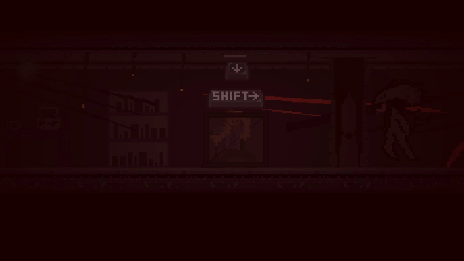 Delta 78: Character stealthily moves through dimly lit corridor with "SHIFT" prompt above doorway.