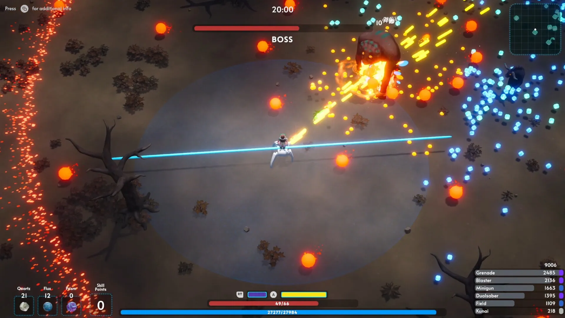 Demon Hunt: Player battles a massive boss in a barren field with glowing projectiles and health bars.