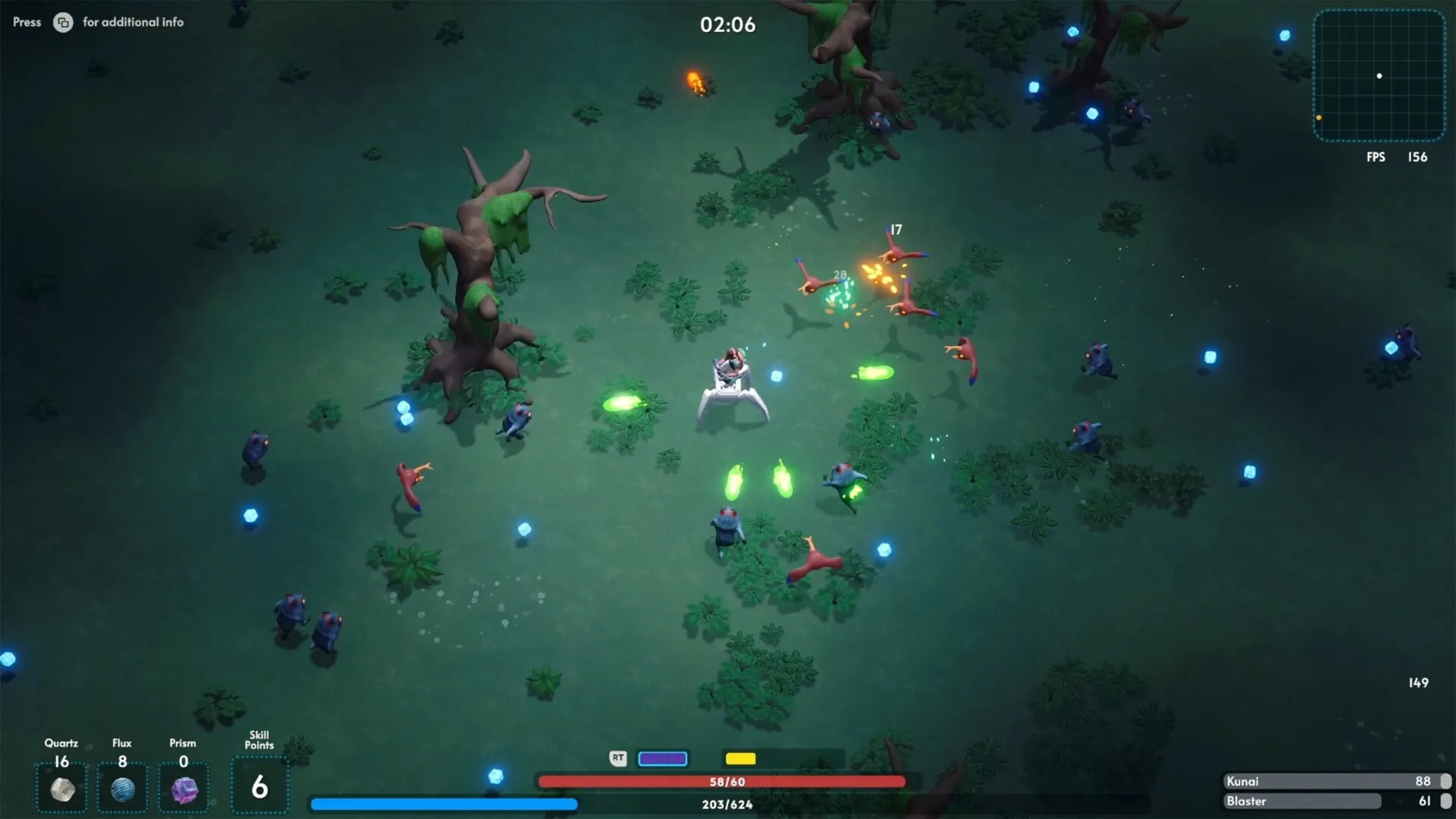 Demon Hunt: Player battles demons in forest clearing, surrounded by glowing orbs and resource bars.