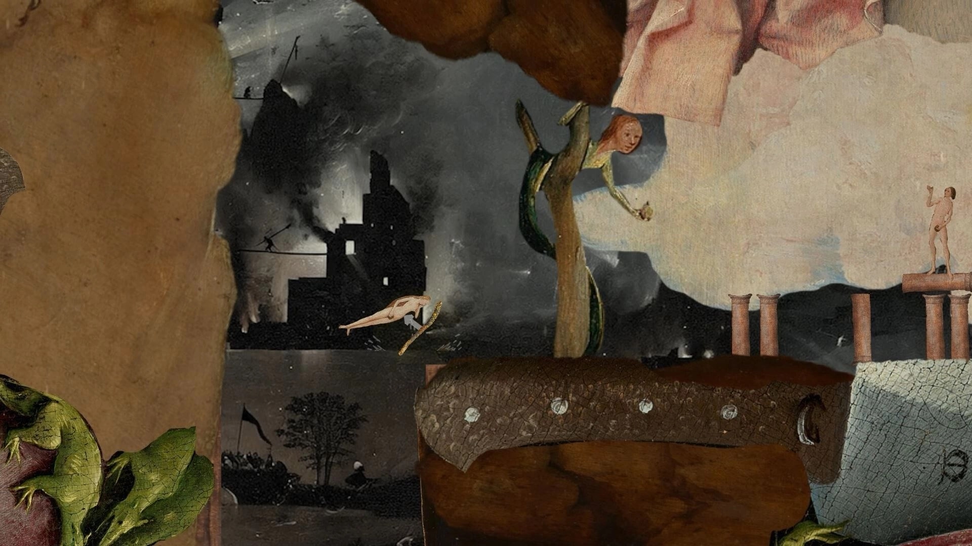 Demon Stick: Demon navigating surreal landscapes with bizarre creatures and towering structures in hell