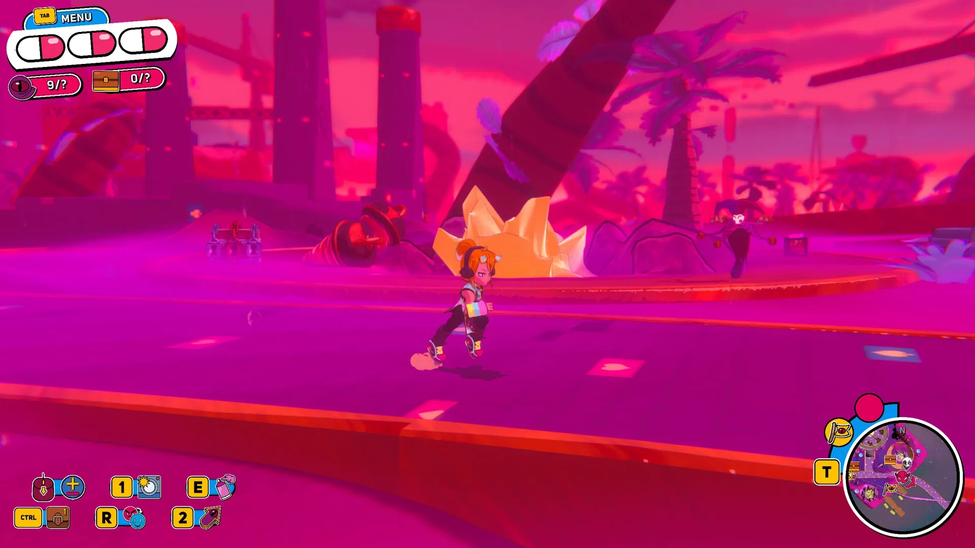 Demon Tides: Character running on futuristic platform with UI elements and colorful environment visible