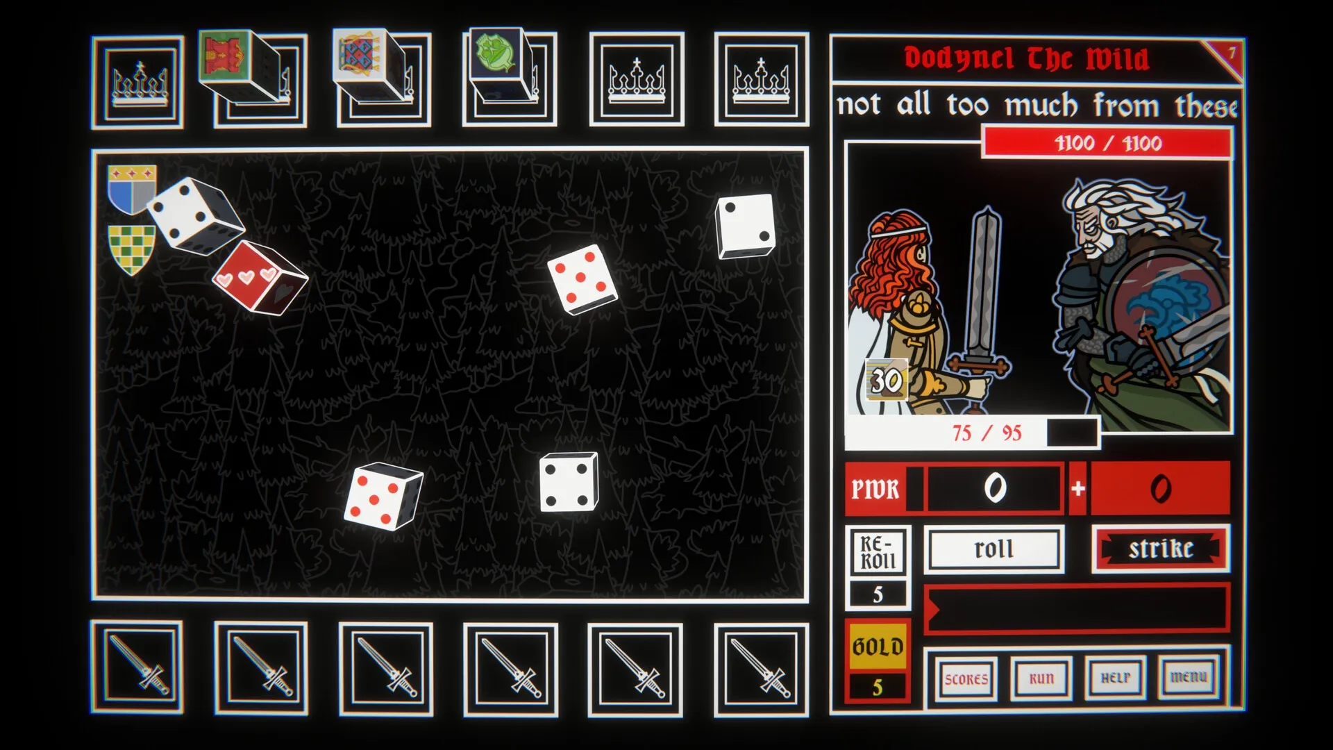 Dicealot: Dice rolling in combat with Dodynel The Wild, player stats and actions on the right panel