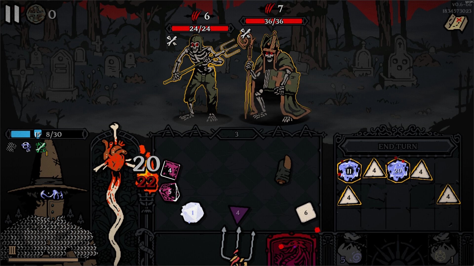Die For The Lich: Combat with two skeleton enemies in a dark, eerie graveyard setting.
