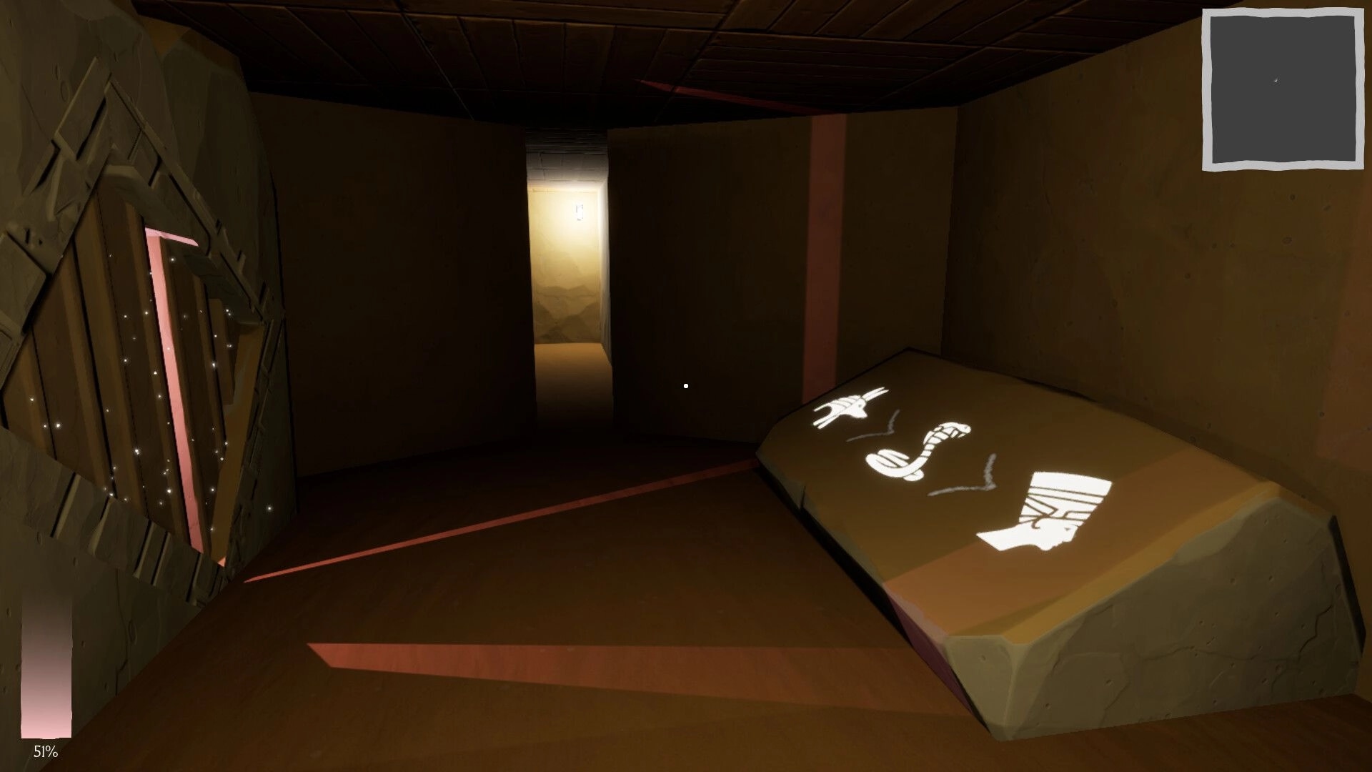 Dig & Decode: Mysterious corridor with glowing symbols on a stone tablet in an underground chamber