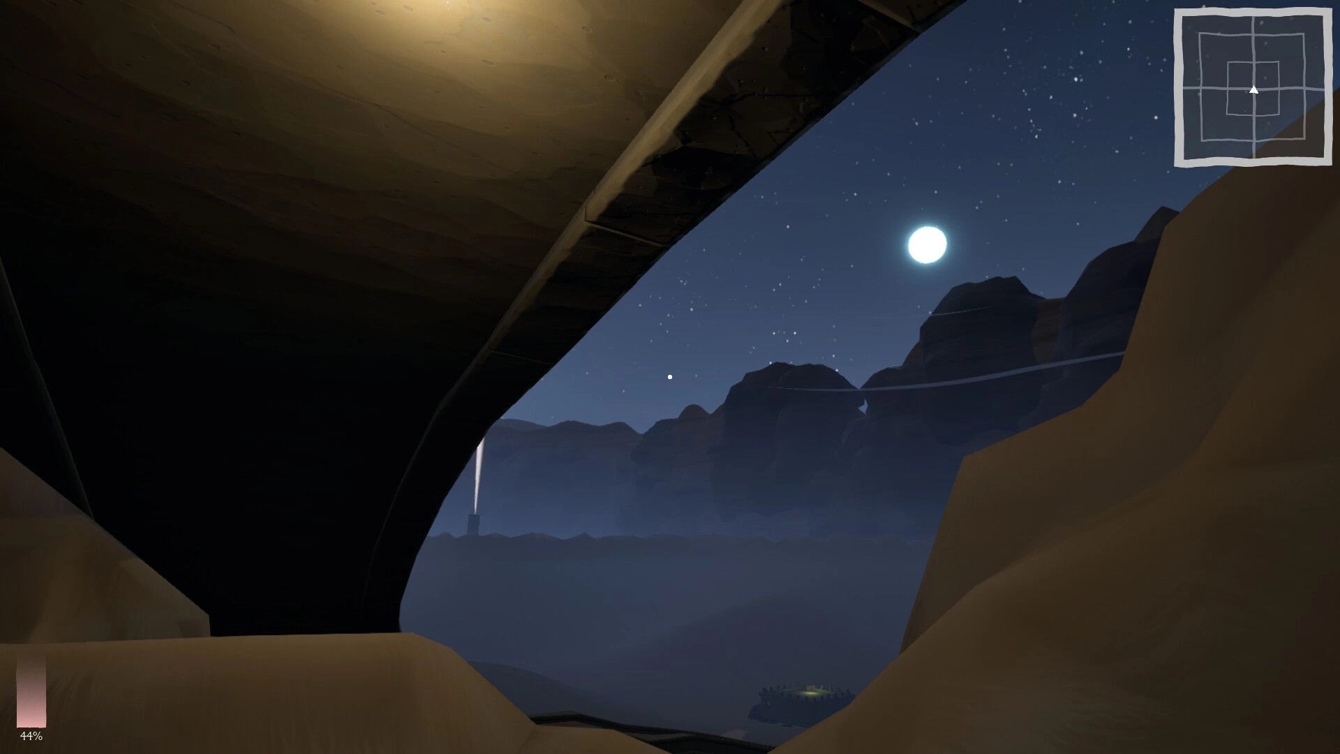Dig & Decode: Night desert landscape with moonlit sky and navigation map in the corner