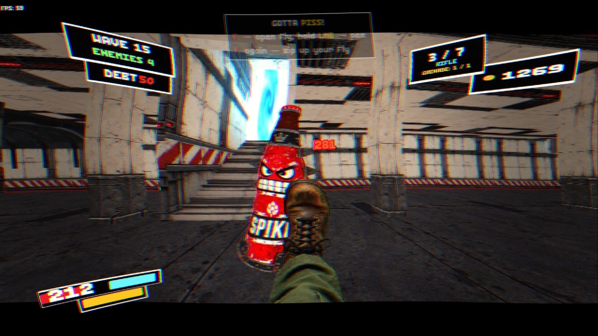 DO NOT MISS: Holding a spiky bottle weapon in a sci-fi arena, HUD shows wave 15 and ammo count.
