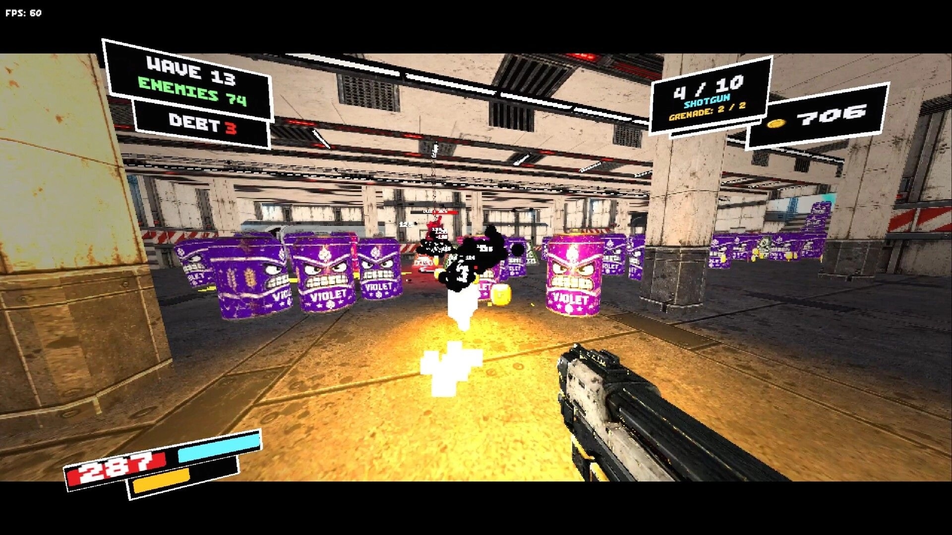 DO NOT MISS: Shooting purple can enemies in a parking garage arena, wave and ammo UI visible.