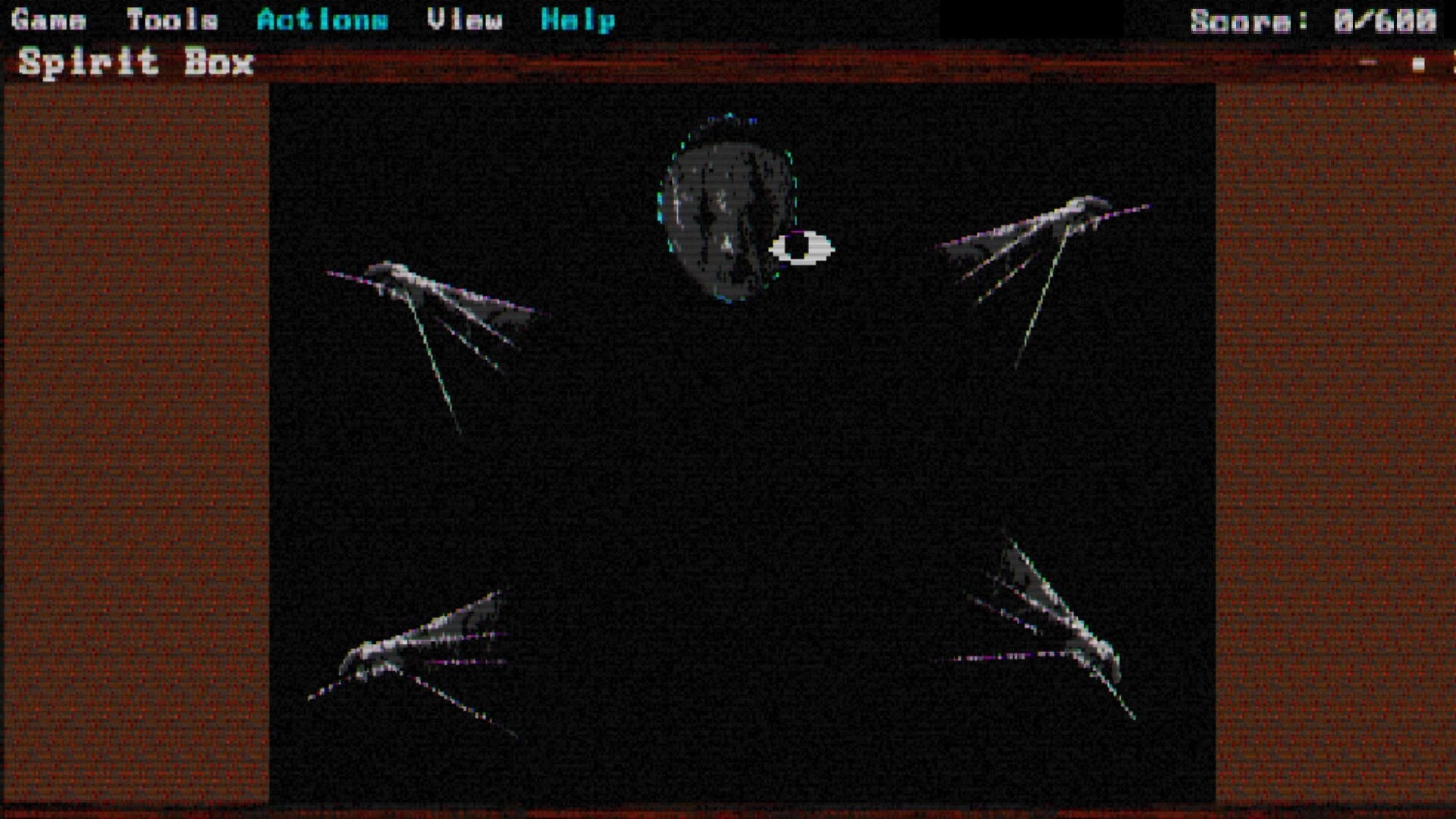 Dominot: Sprite Box editor with a floating mask and four winged shapes on a black canvas.