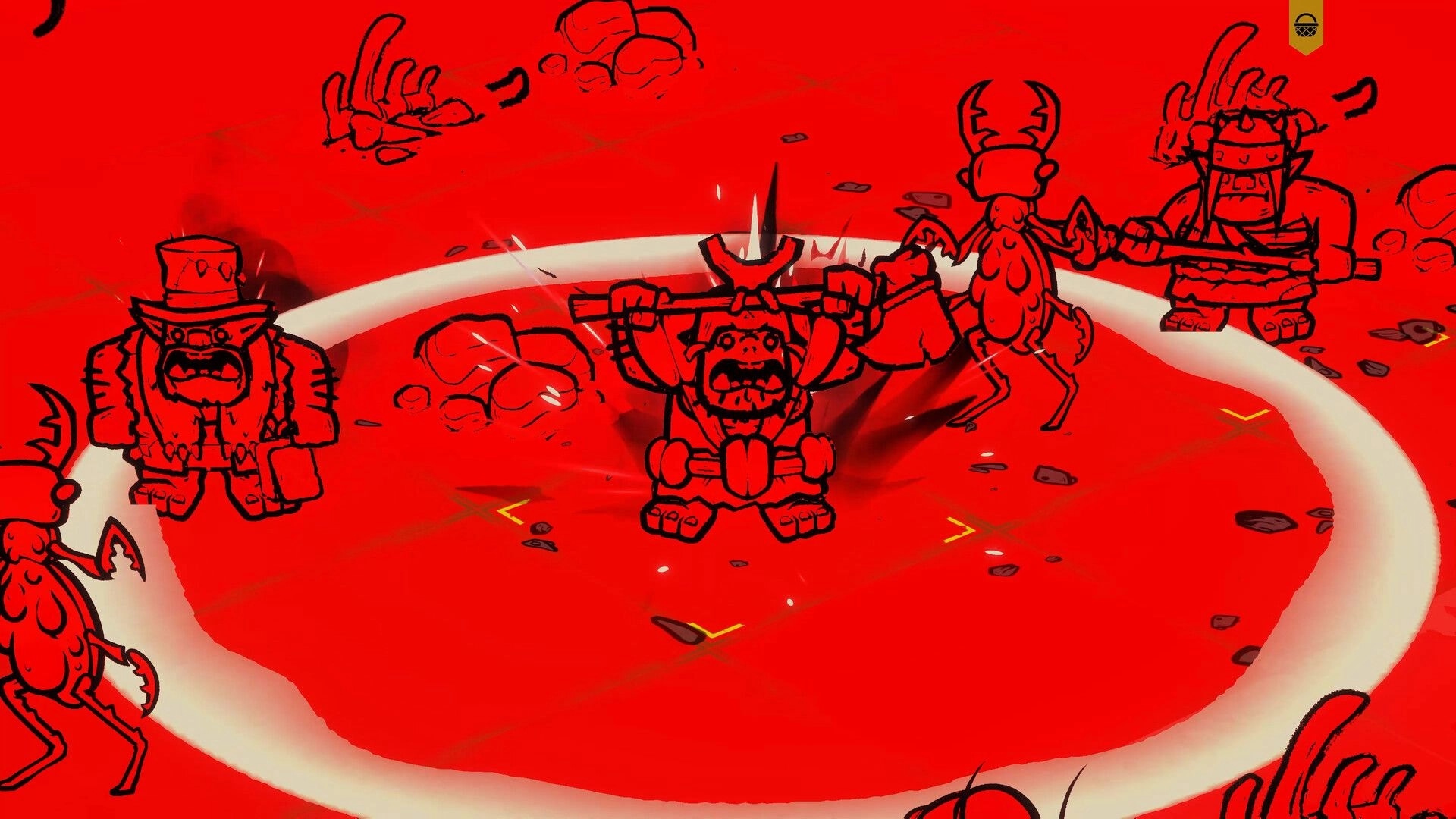Don’t Kill Them All: Orc squad selection with hand-drawn units around a glowing red arena circle.