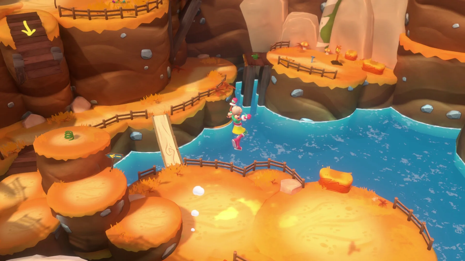 Dracamar: Caliu jumping over a wooden bridge in a canyon with clear blue water below