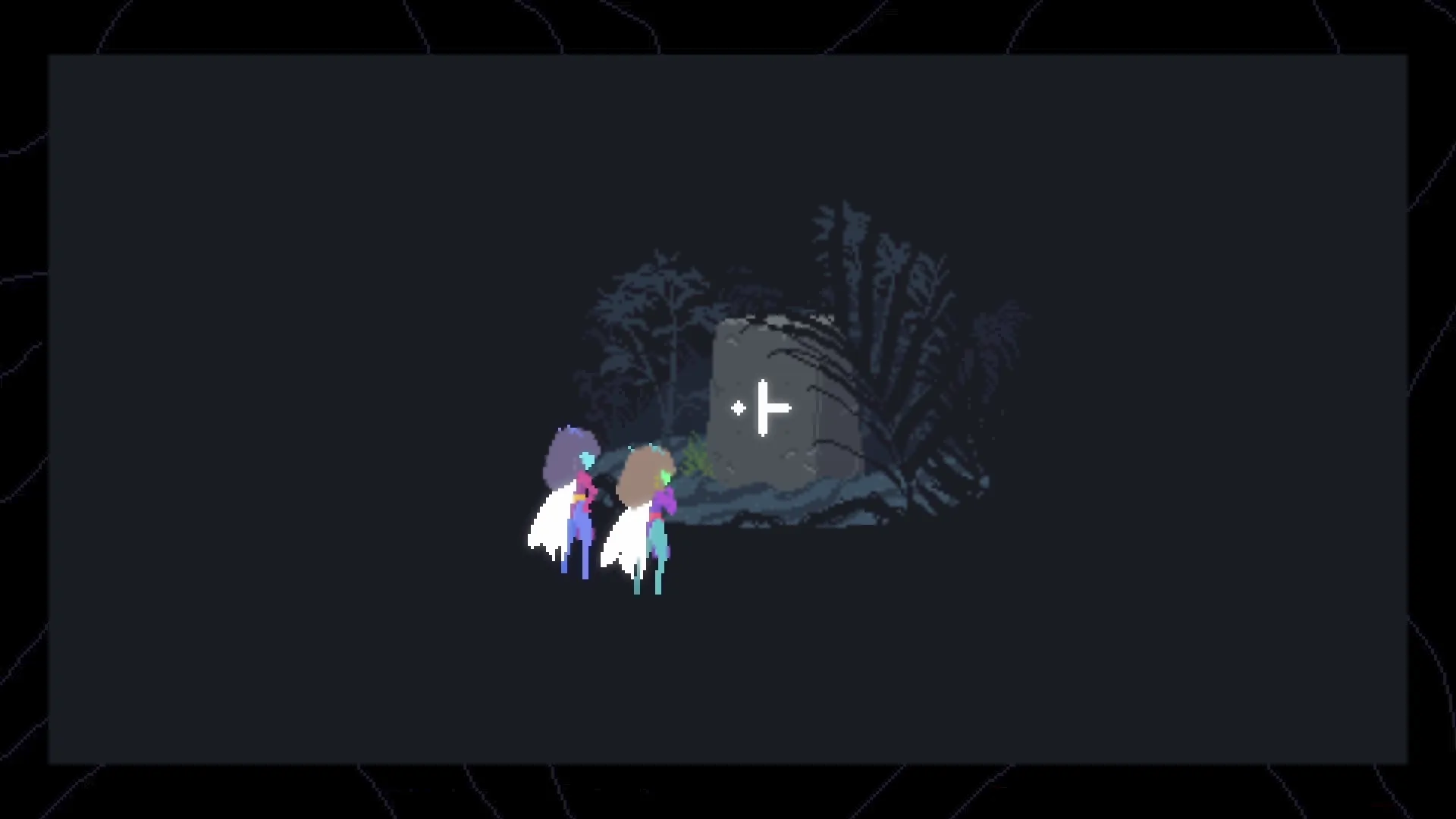 Dragenas: Two dragonfly fairies approach a glowing stone monolith in the dark Sacred Swamp environment