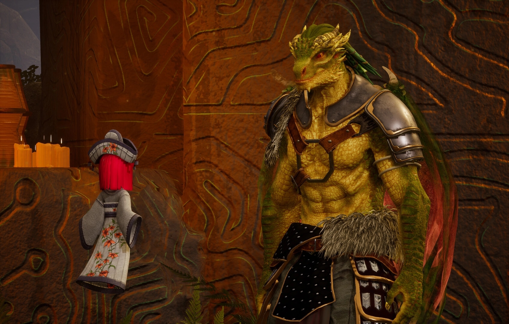 Dragon Khan: Botu stands in ornate temple chamber with candles and intricate wall carvings
