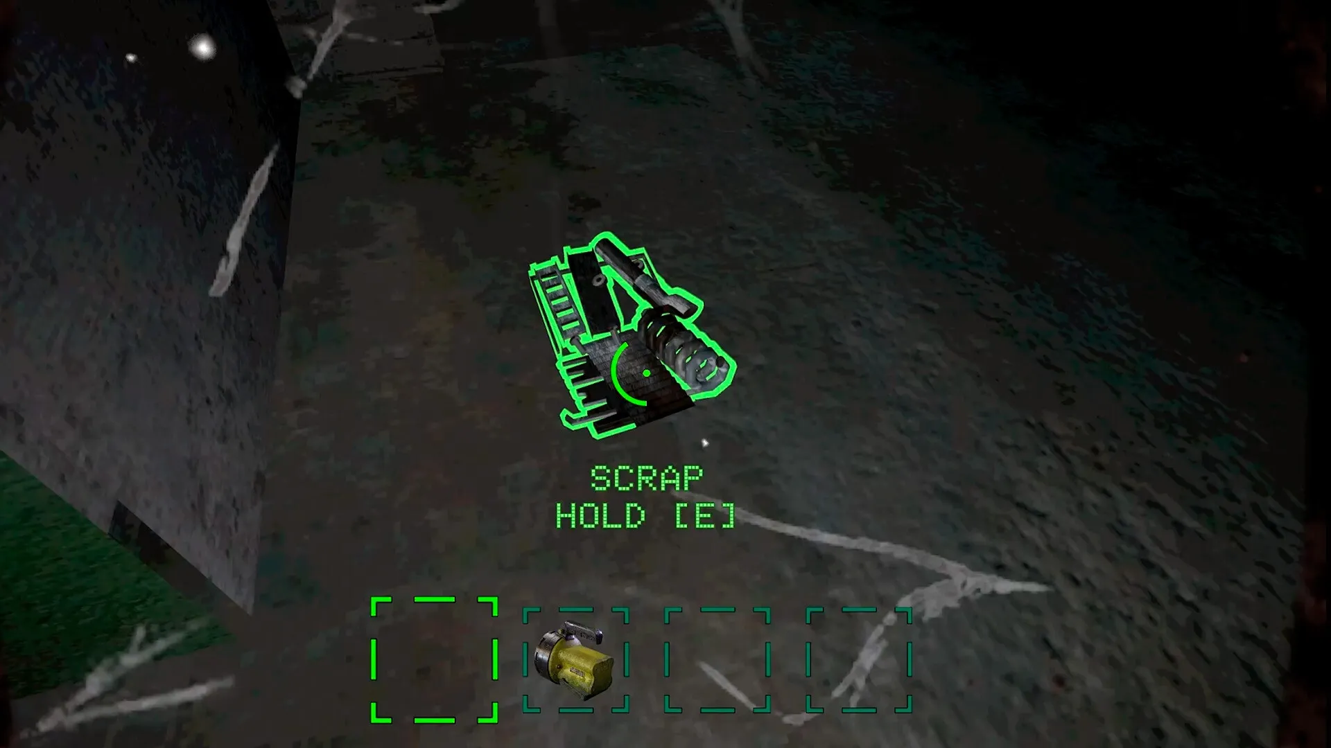 Dreadway: Scrap collection prompt with inventory slot in dimly lit environment