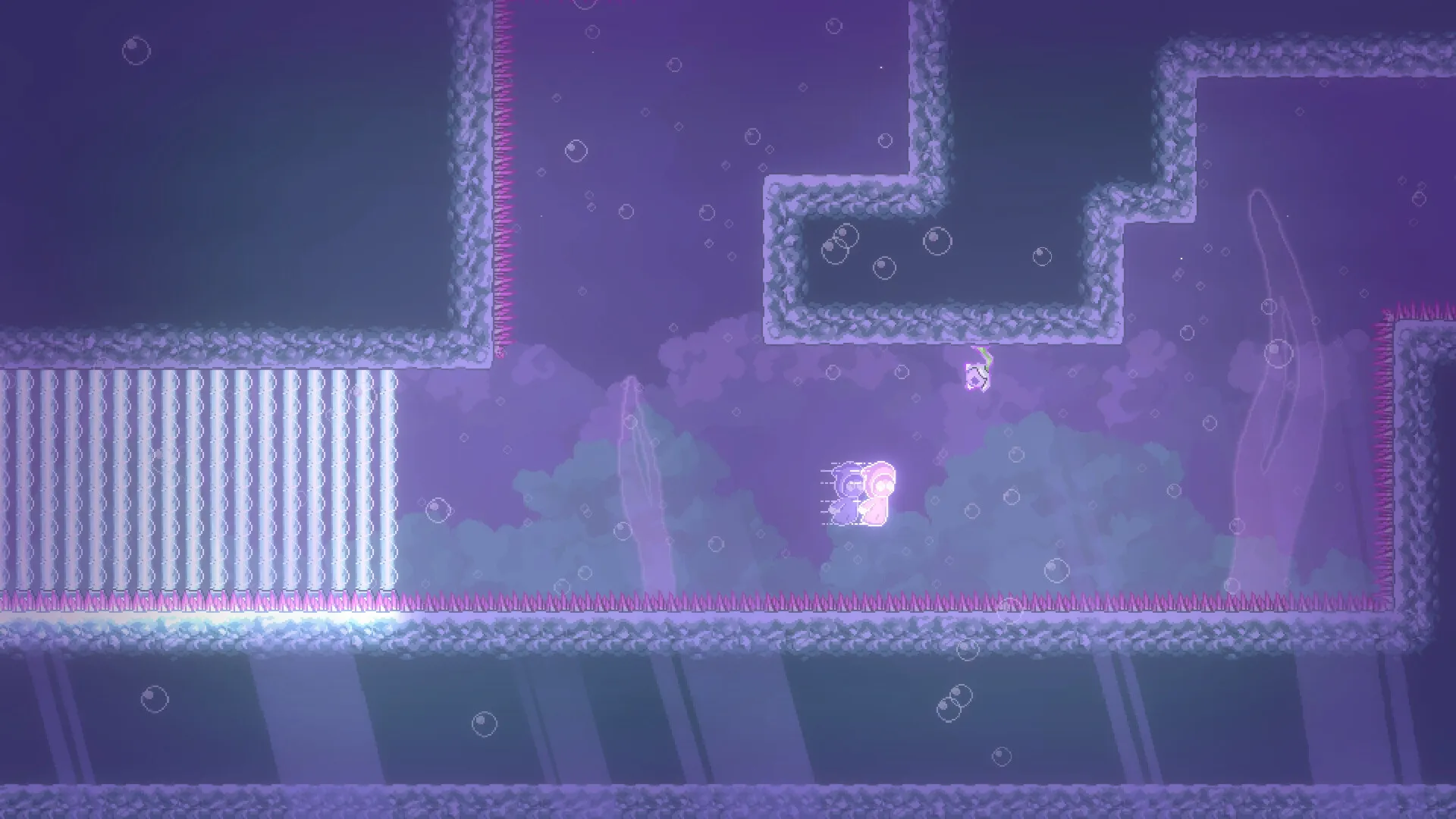 Dream Runner: Soma dashes underwater through spiked cavern navigating obstacles and bubbles