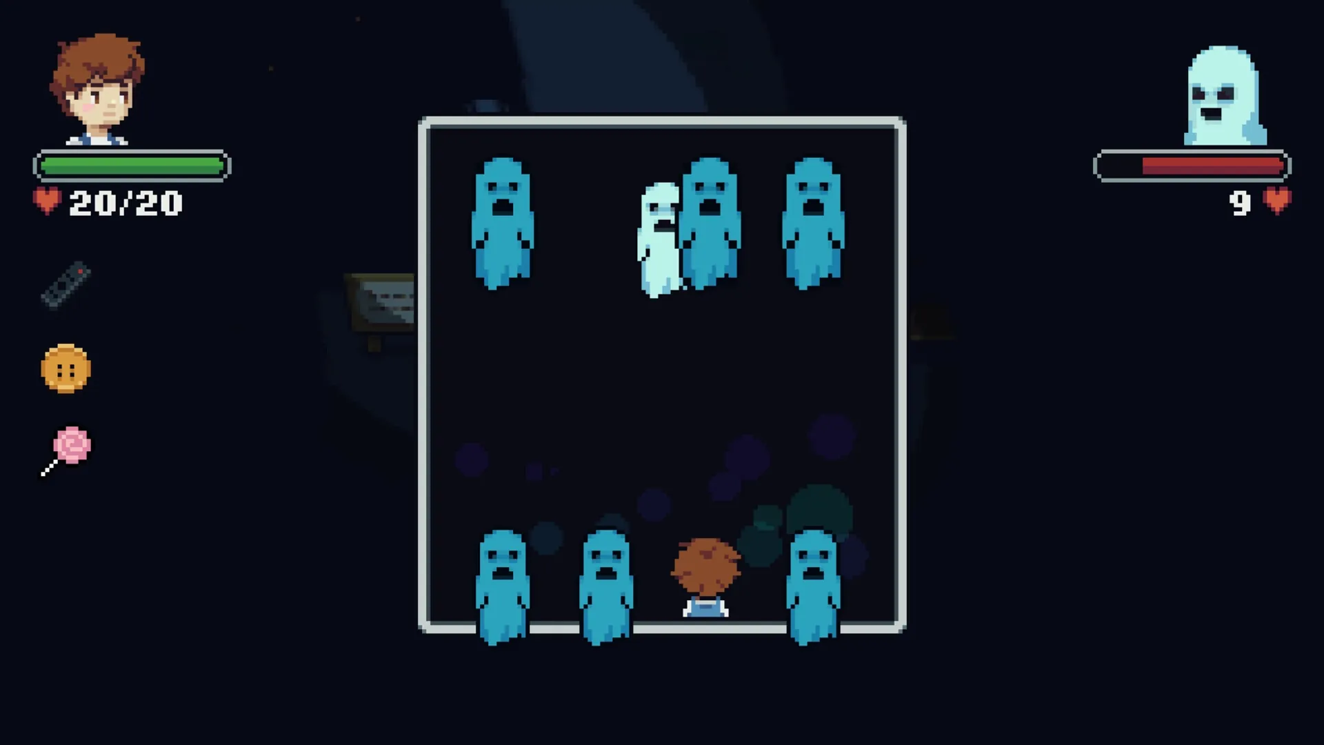 Dreamed Away: Théo confronts ghostly enemies in a dark combat scene with health bars displayed