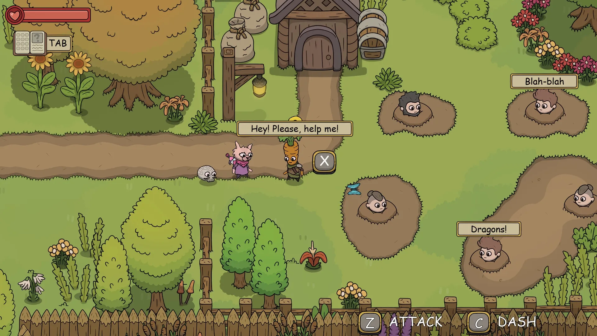 DREAMOUT: Alpaca seeks help from pig character in vibrant village with interactive dialogue options