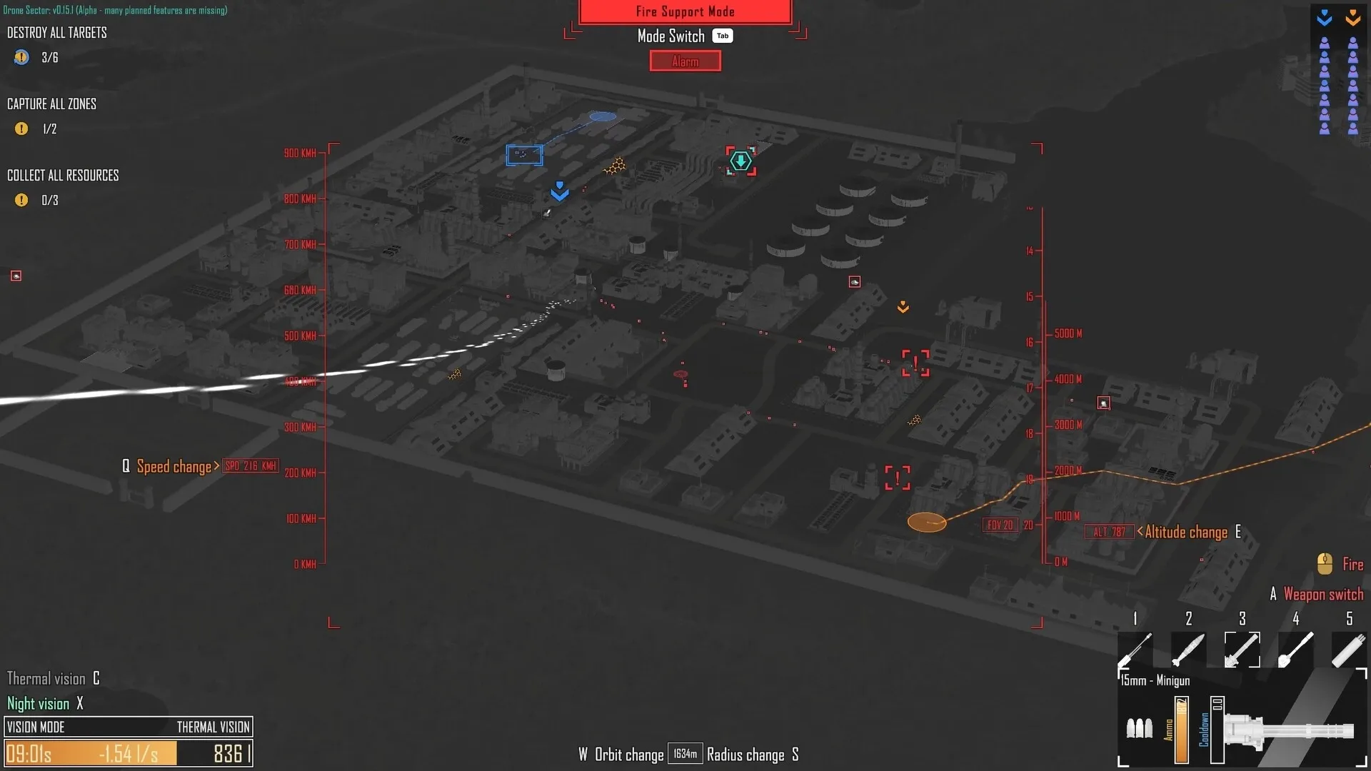 Drone Sector: Tactical map view with mission objectives and enemy targets highlighted in urban landscape