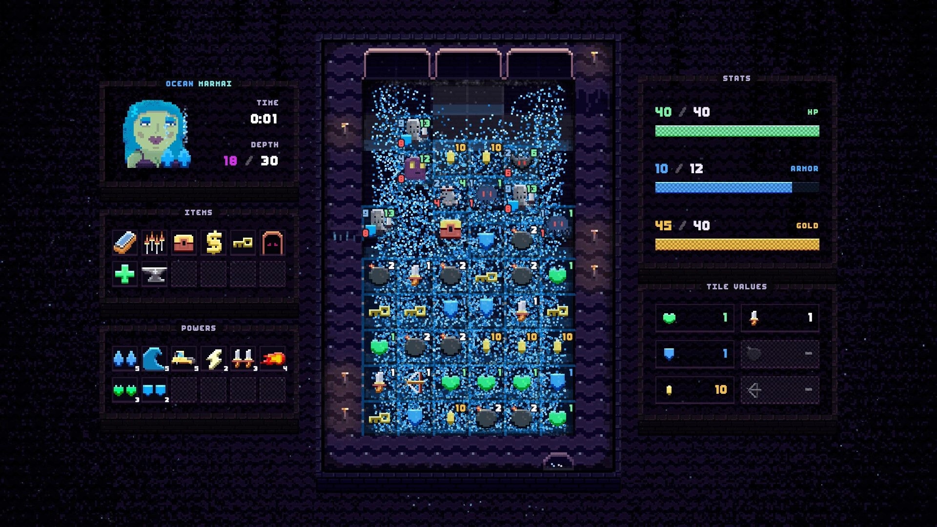 Drop Loot: Tile-matching dungeon board with monsters, keys, hearts, and stats panels on sides.