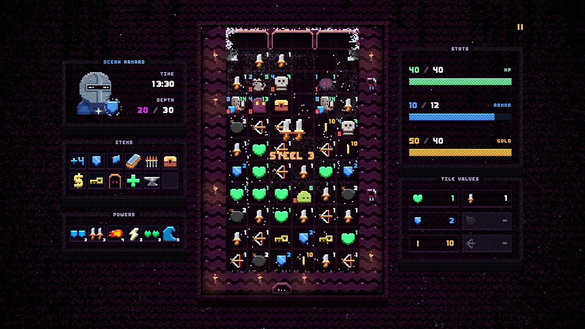 Drop Loot: Tile-matching dungeon grid with hearts, swords and enemies, stats and items panels visible.
