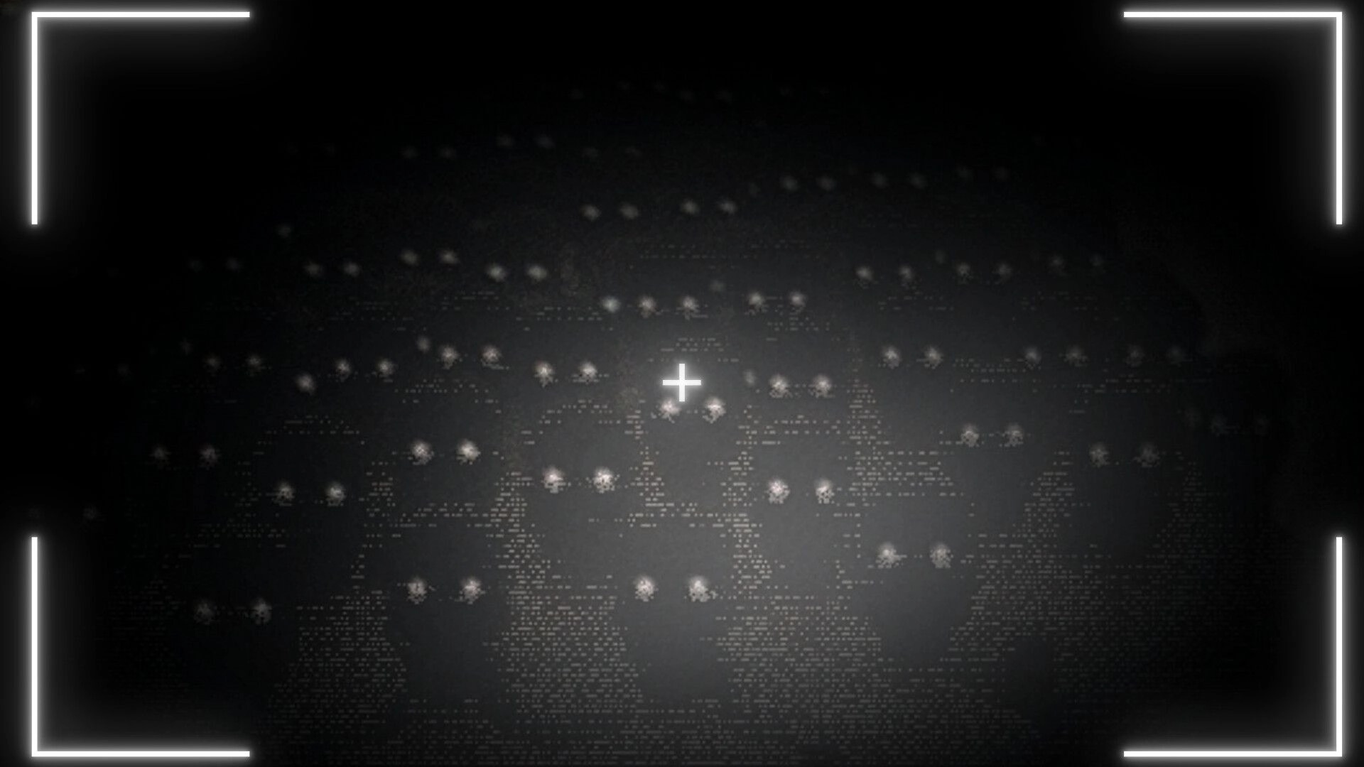 DUMMY HOUSE: Night-vision camera view with crosshair and corner brackets over a dark, noisy wall.