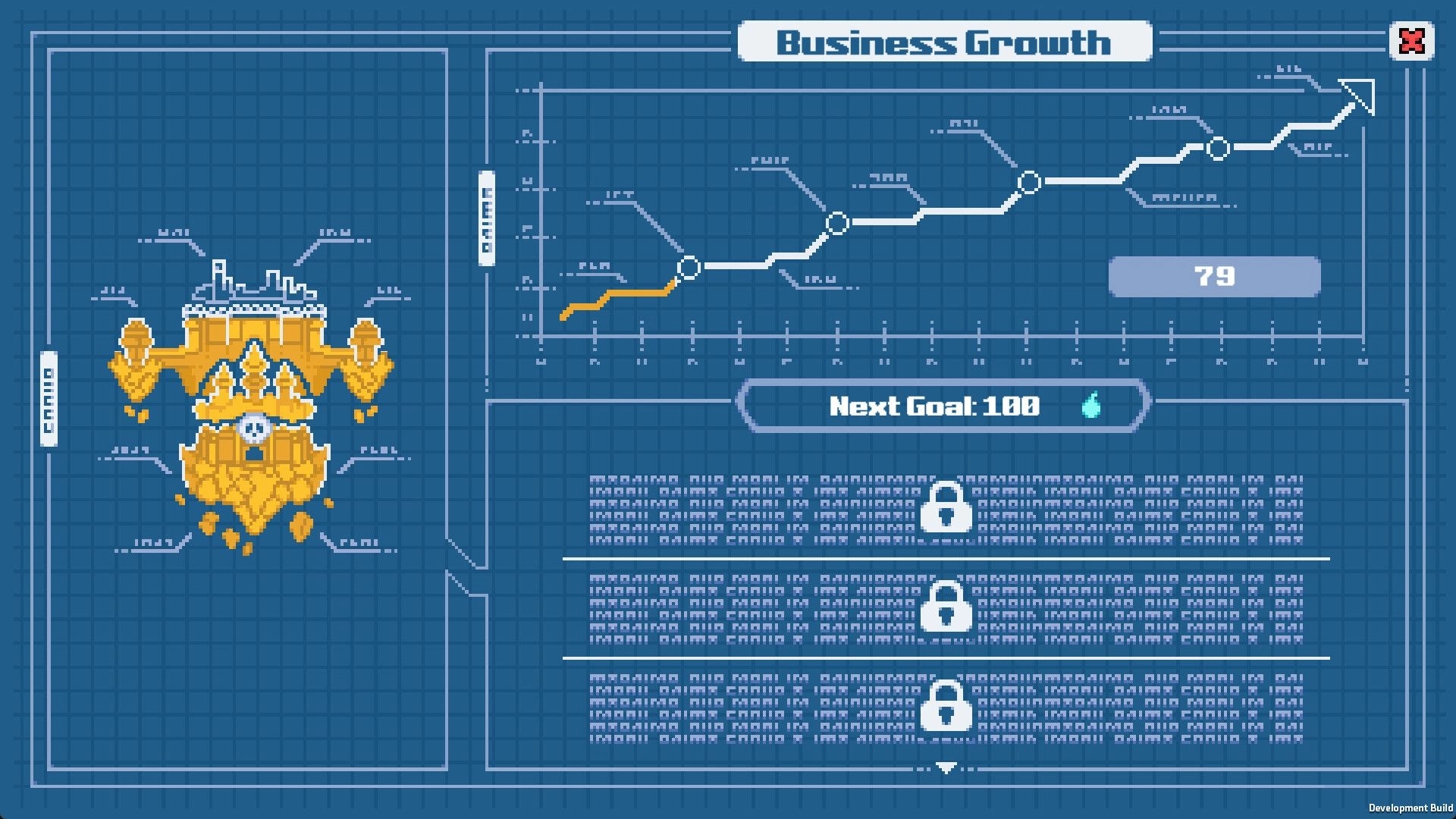 E-Lich: Business growth chart with performance graph and castle map in corporate-themed interface