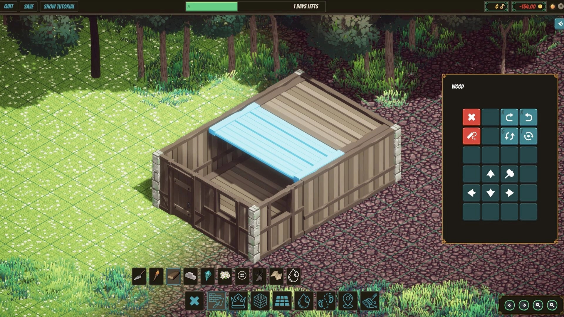 Earth of Oryn: Wooden structure under construction with building menu and forest background visible
