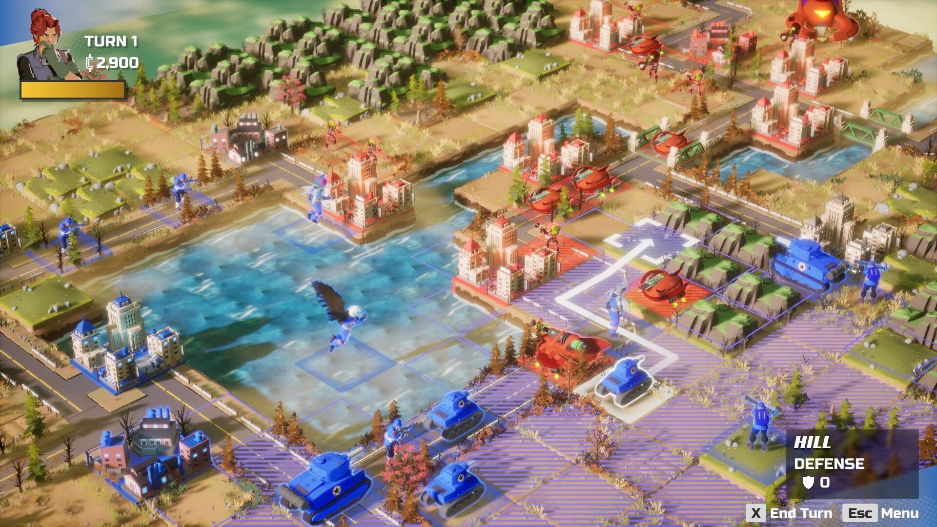 Earth vs Mars: Turn-based strategy with tanks and soldiers on a grid map near a futuristic cityscape
