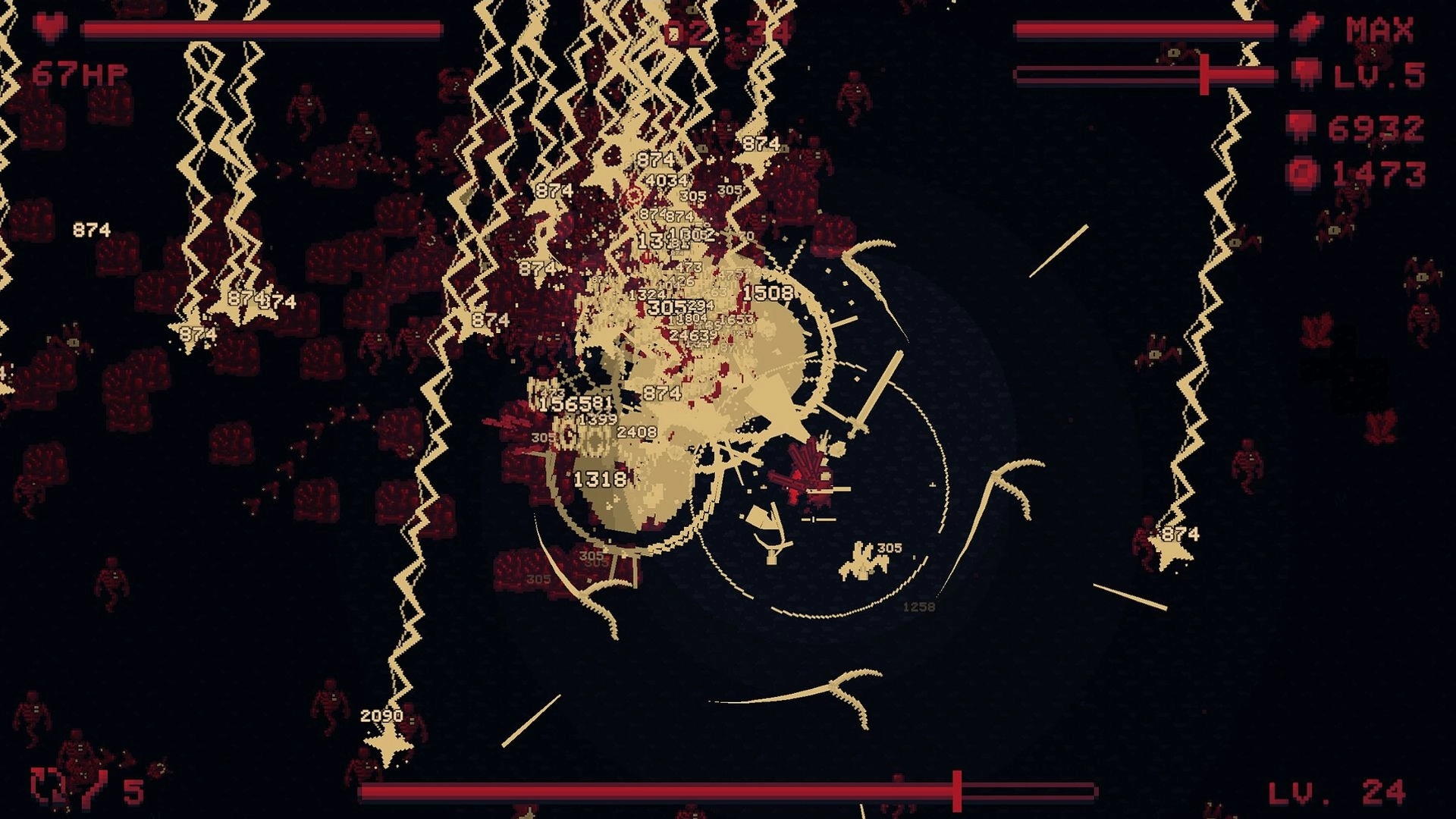 Echoes of Red: Intense battle with lightning strikes and enemies in a dark, chaotic battlefield setting