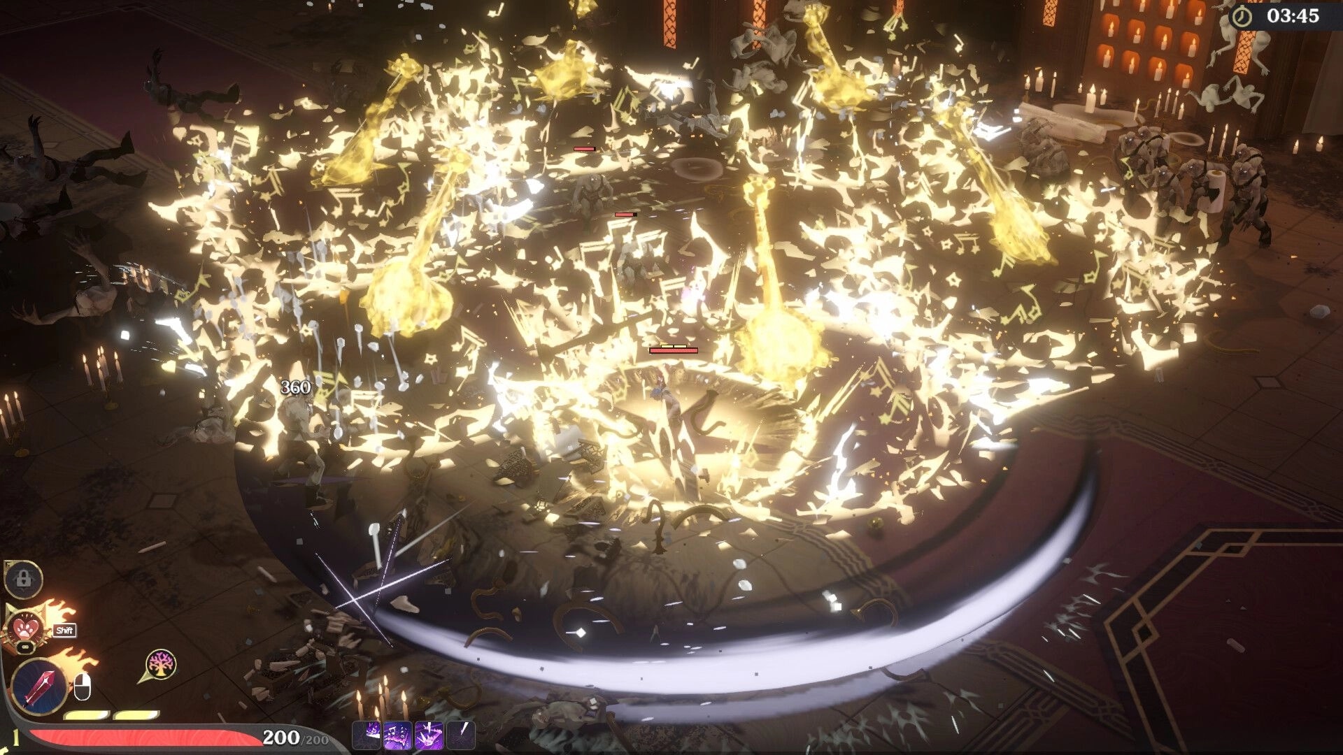 Ember and Blade: Fenrix unleashes powerful magic in a dark chamber filled with enemies and candles