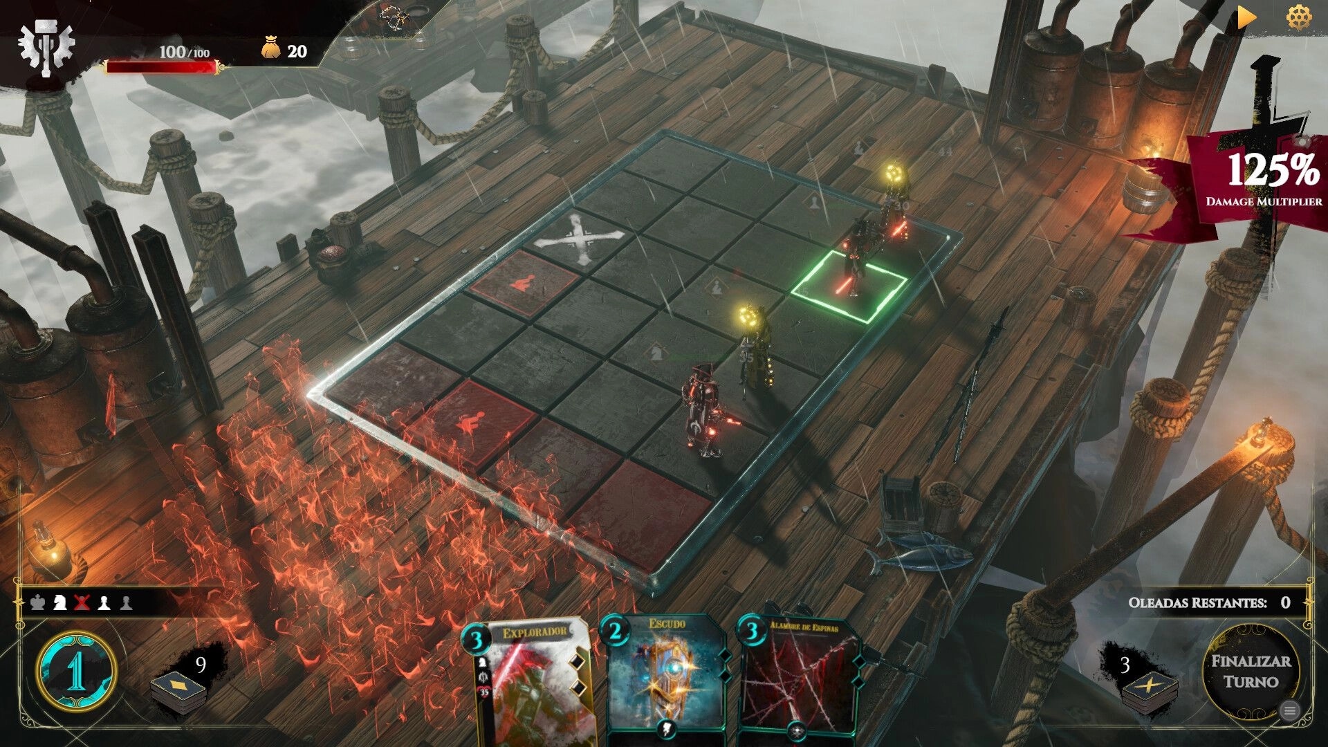 Empire in Decay: Tactical combat on a ship deck with two units facing red phantom enemies.