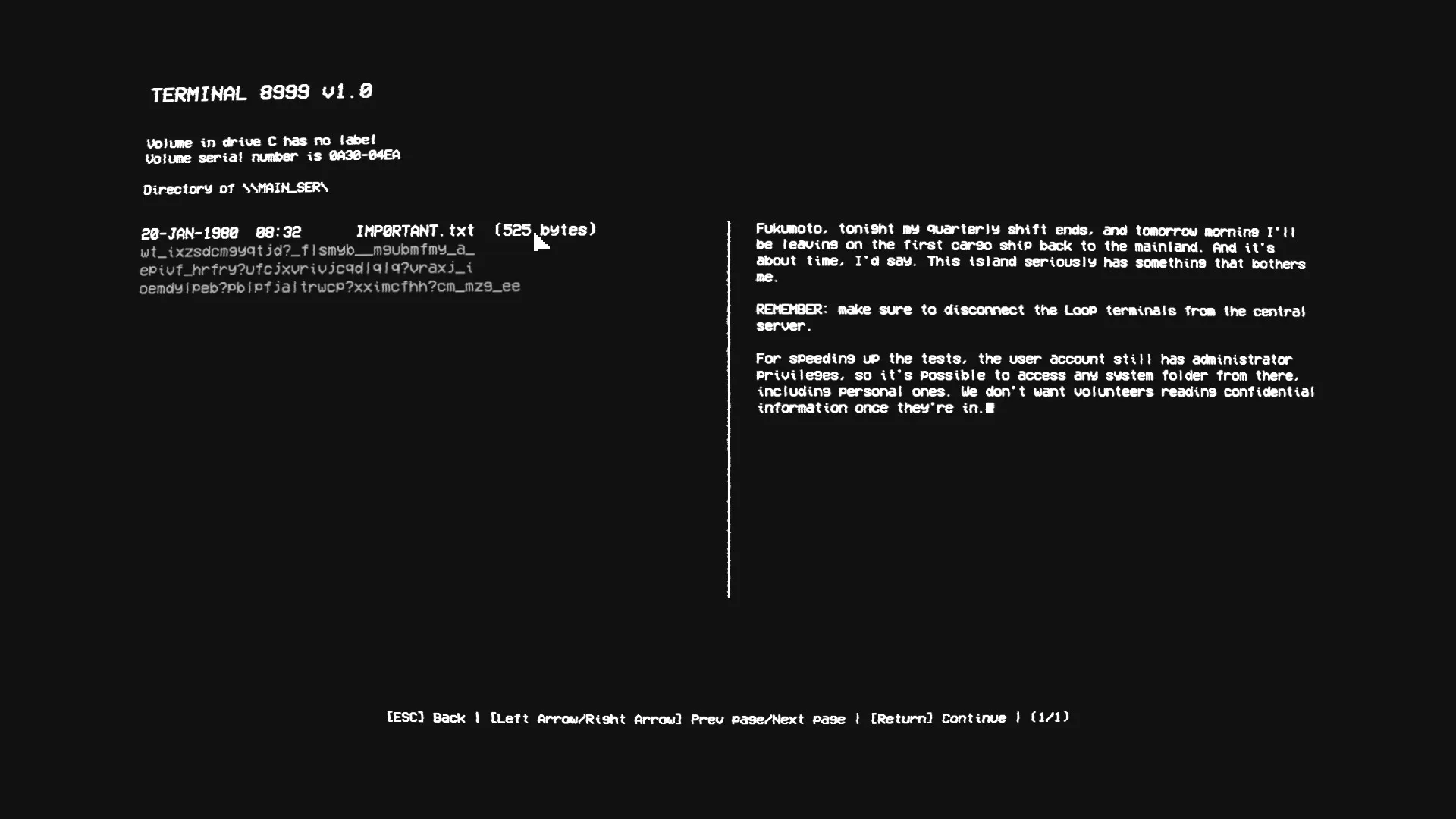 EMPTY SHELL: Terminal interface displaying text file details and a message on a dark screen