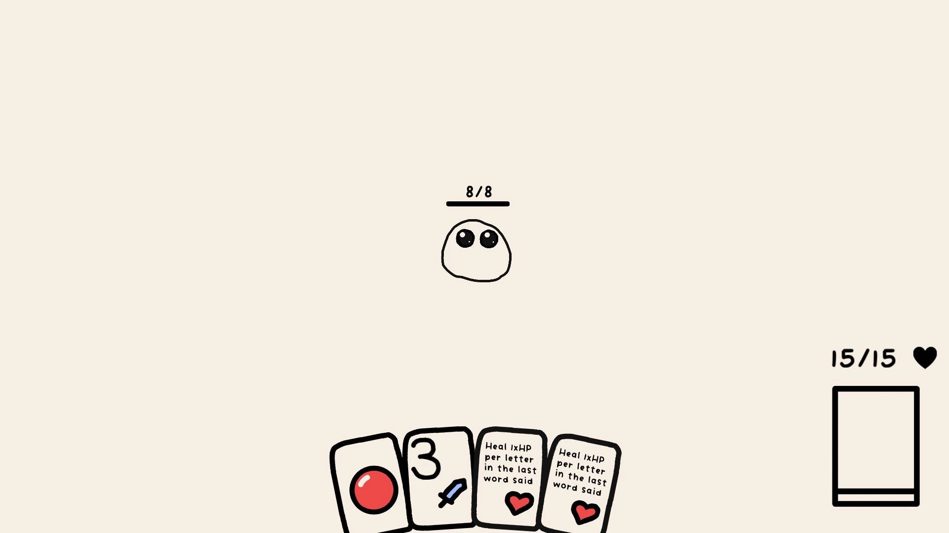 Erase the Deck: Combat with a blob enemy, player hand with cards visible, minimalistic interface