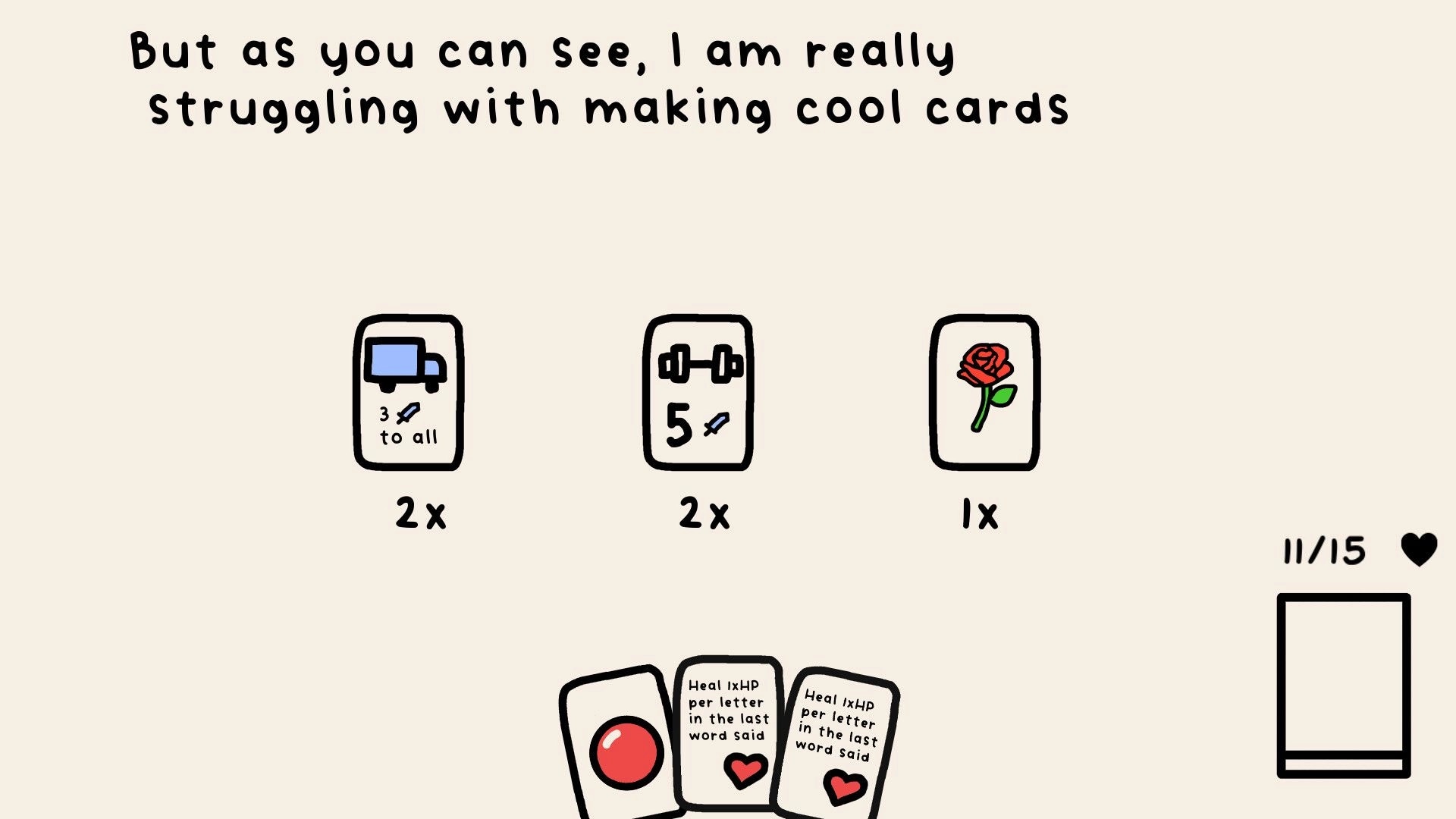 Erase the Deck: Card selection screen with humorous text and three card options displayed