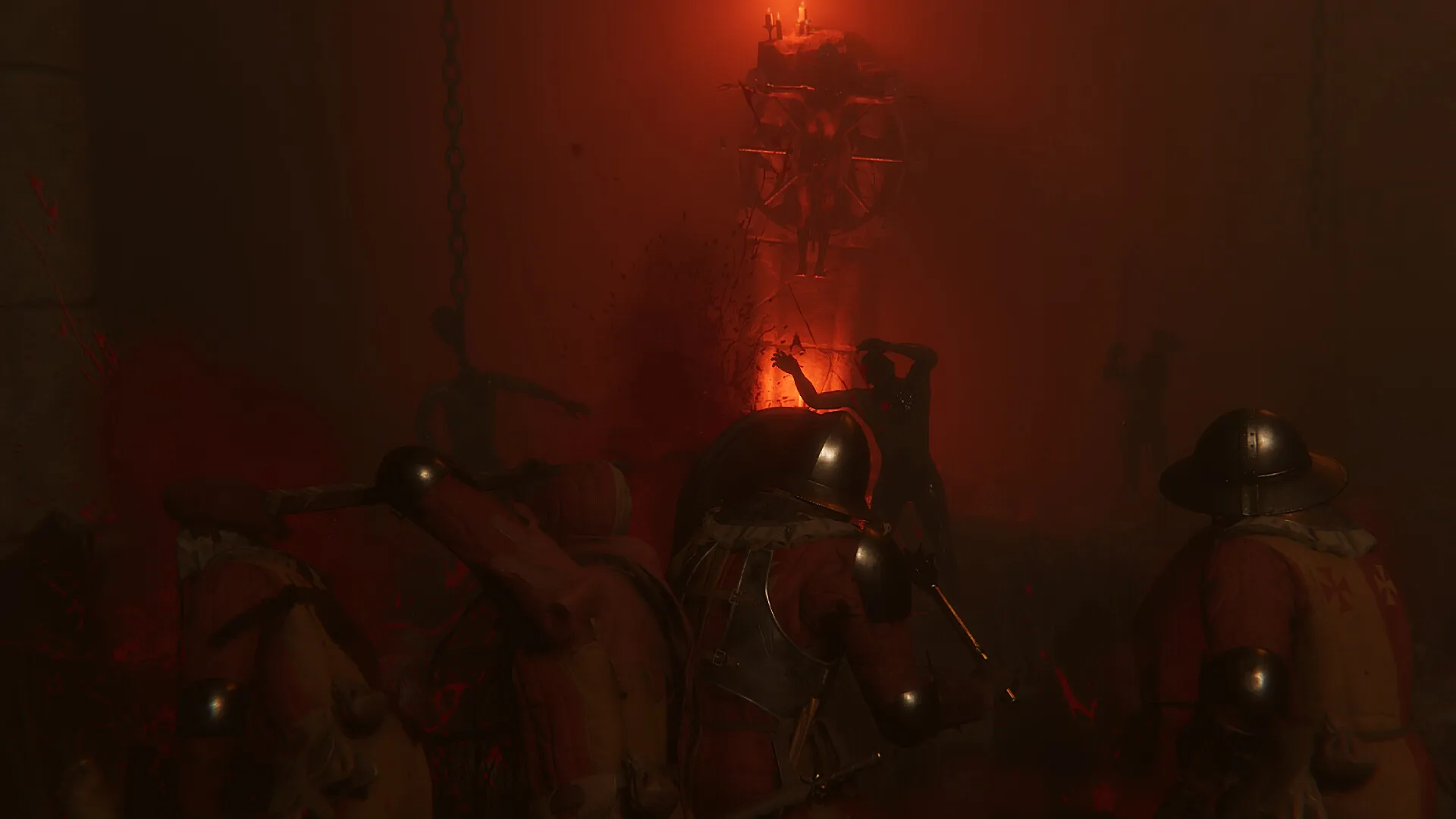 Expedition: Knights in combat with shadowy creatures in a dimly lit, eerie dungeon setting