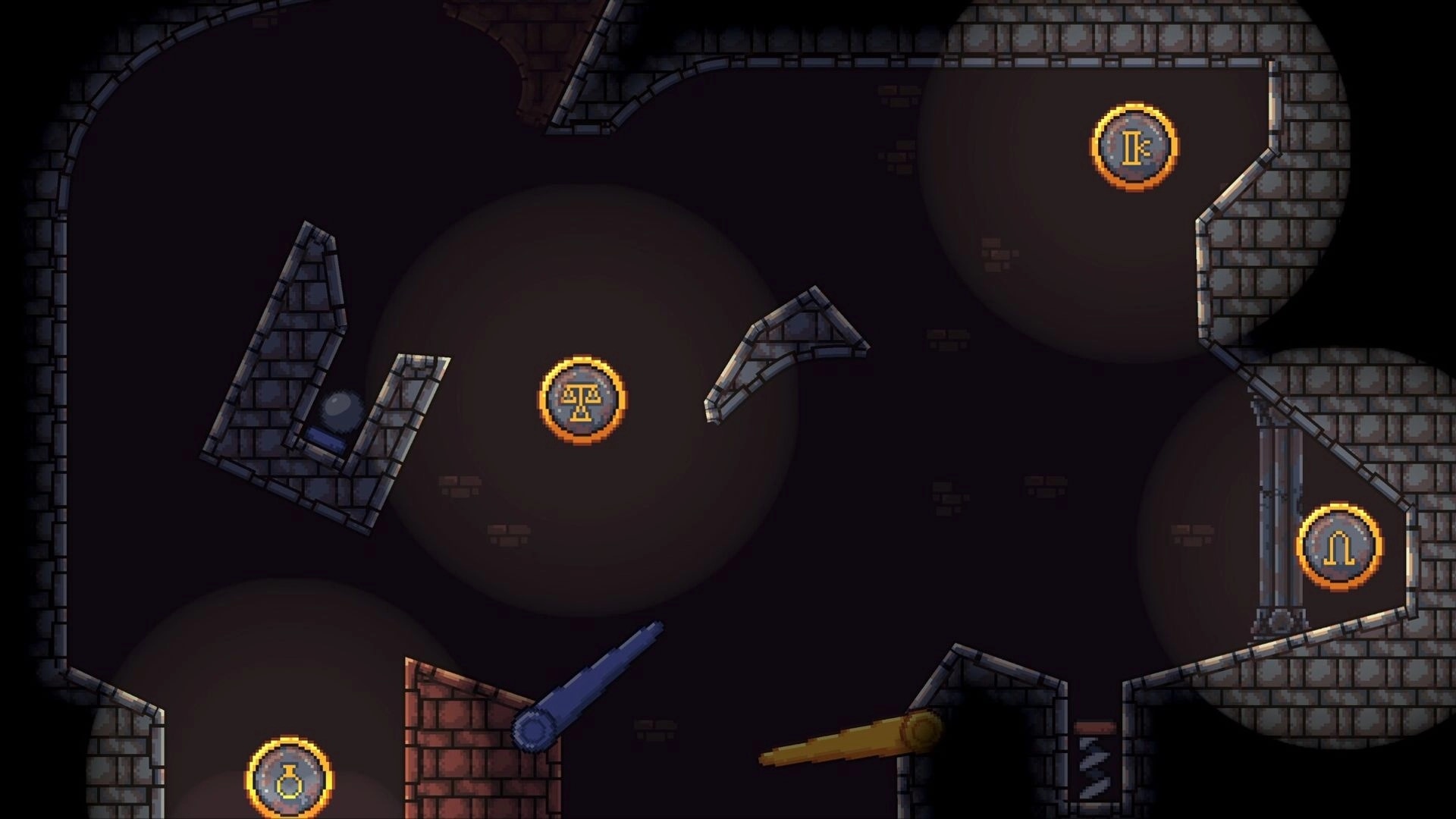 Fallosophy: Navigating a dark pinball maze with ancient symbols and stone structures