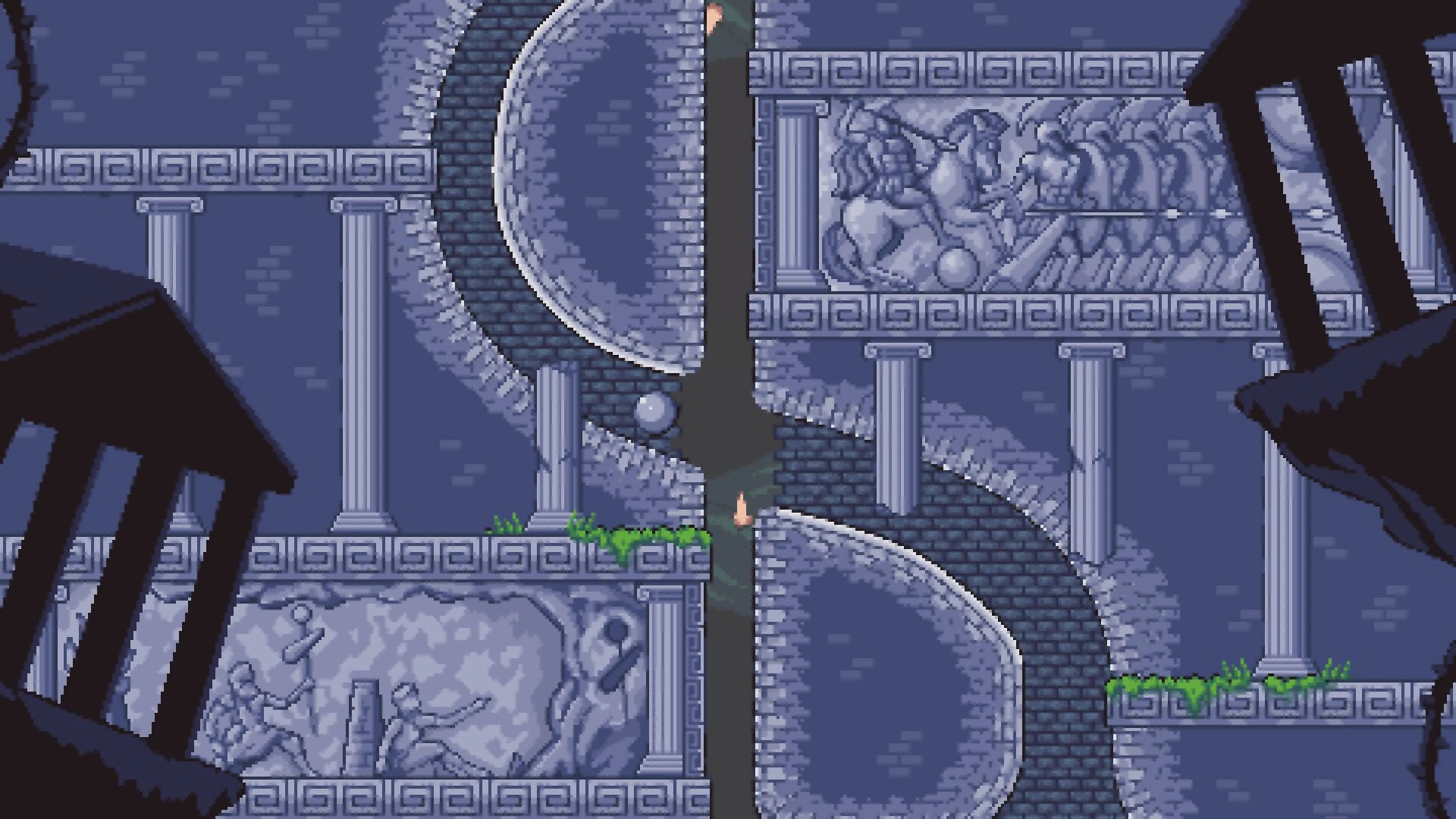 Fallosophy: Climbing a colossal pinball table with Greek sculptures in a historical setting