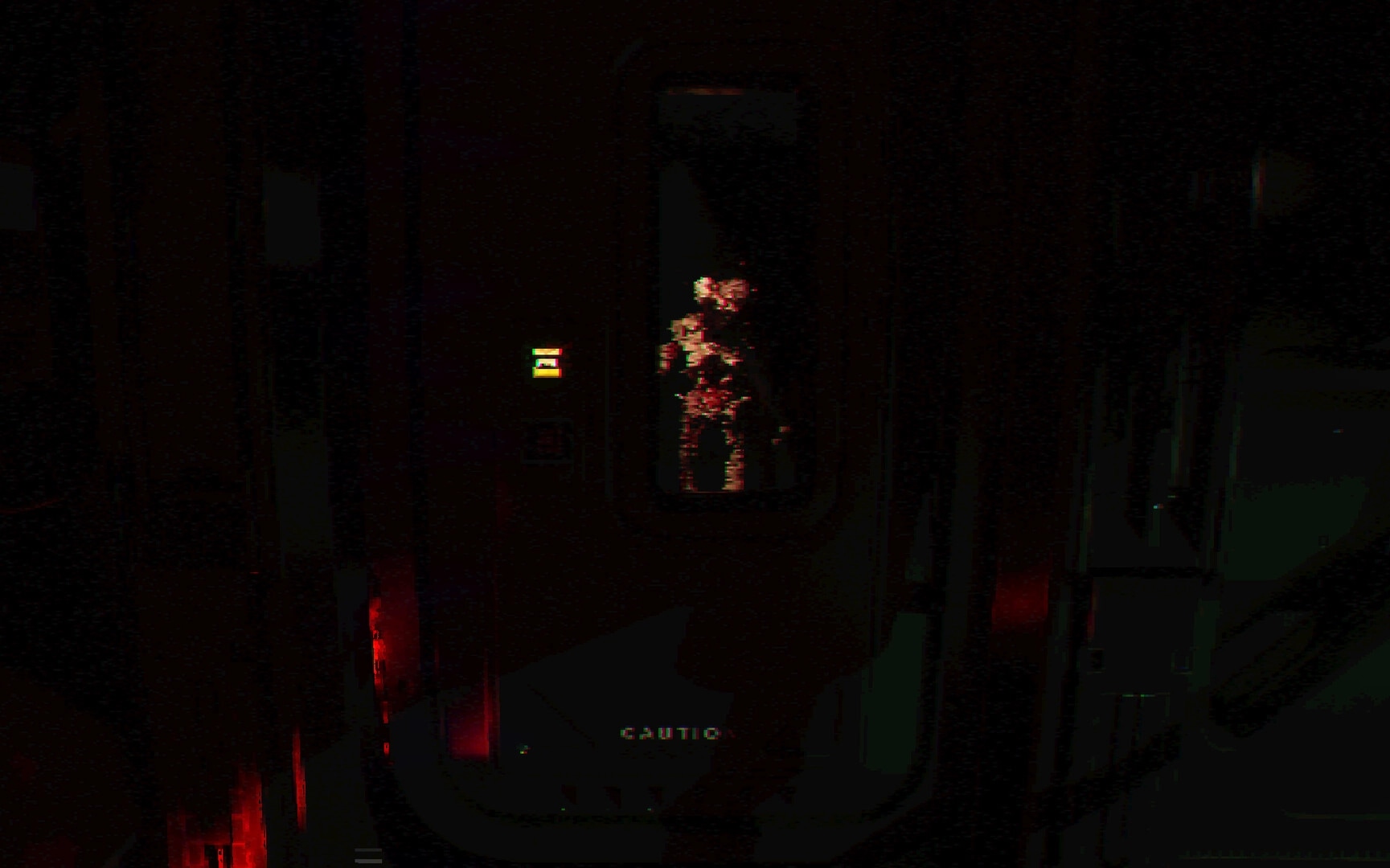 FEAR OF SLEEP: Bloated humanoid monster framed in a doorway inside a dim, red-lit industrial corridor