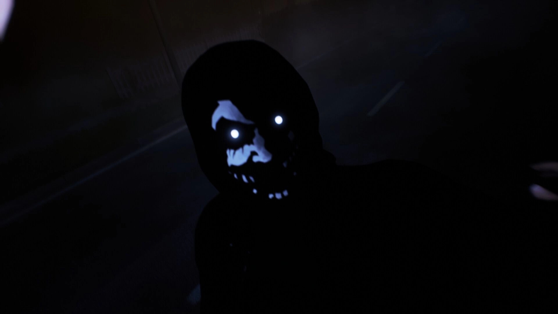 Fear The Reaper: Hooded figure with glowing eyes in a dark, foggy street environment