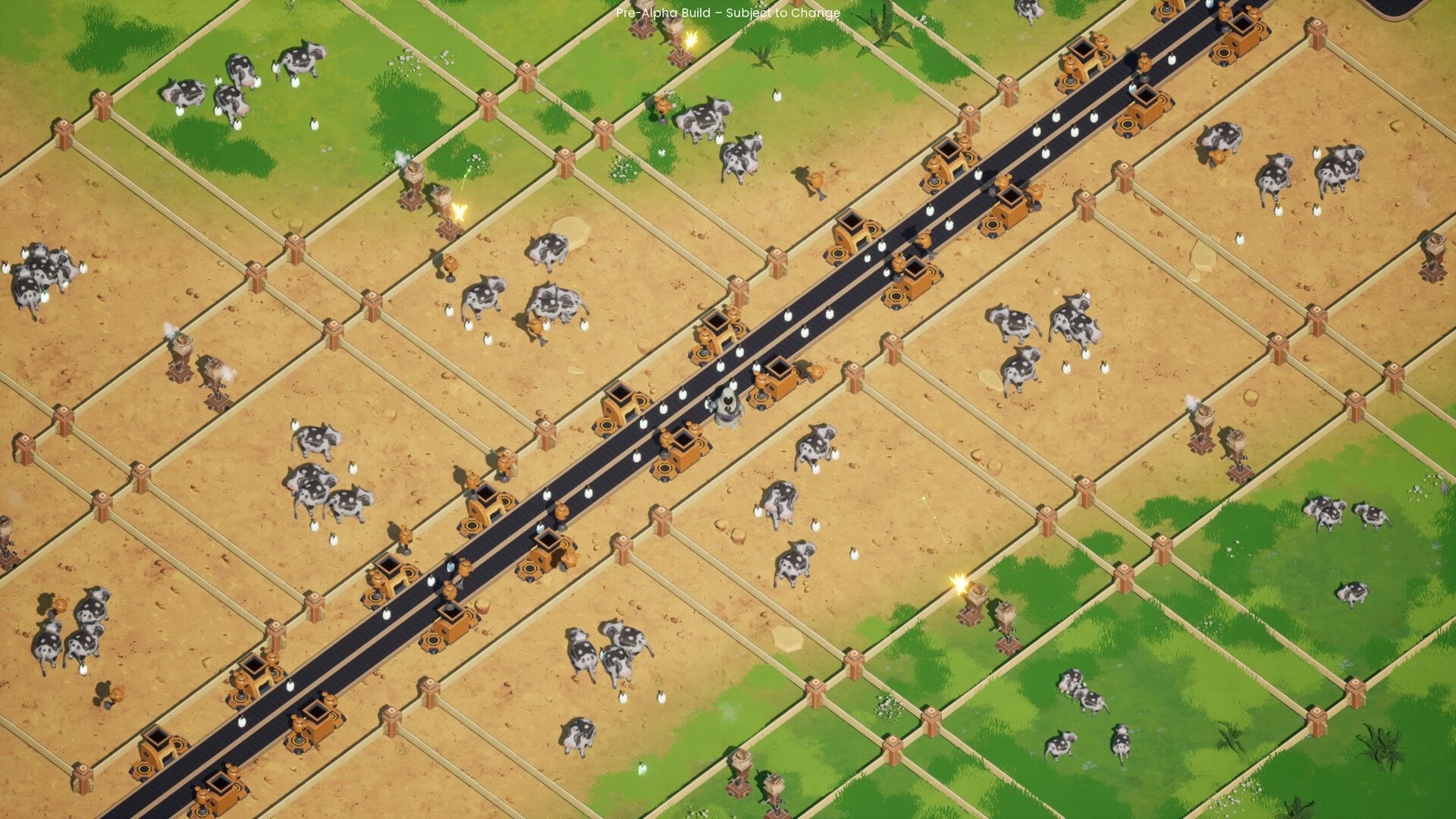 F.E.A.S.T: Automated farming with cows and conveyors in grid layout, showing resource collection