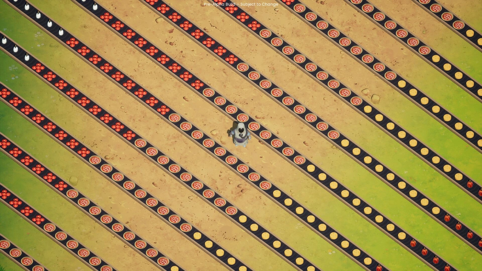 F.E.A.S.T: Robot character automating food production on conveyor belts in a farming field environment