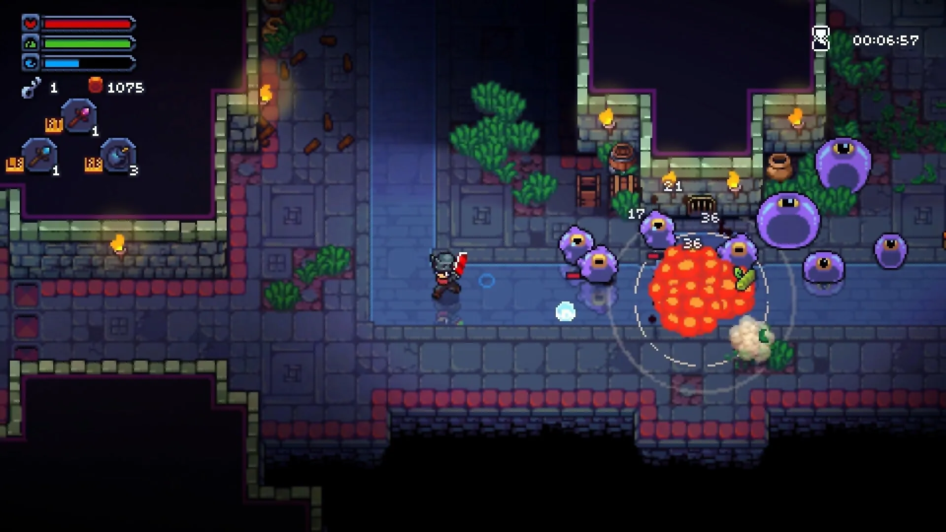 Felbound: Player battling purple shadow creatures in a stone corridor with health and mana bars visible