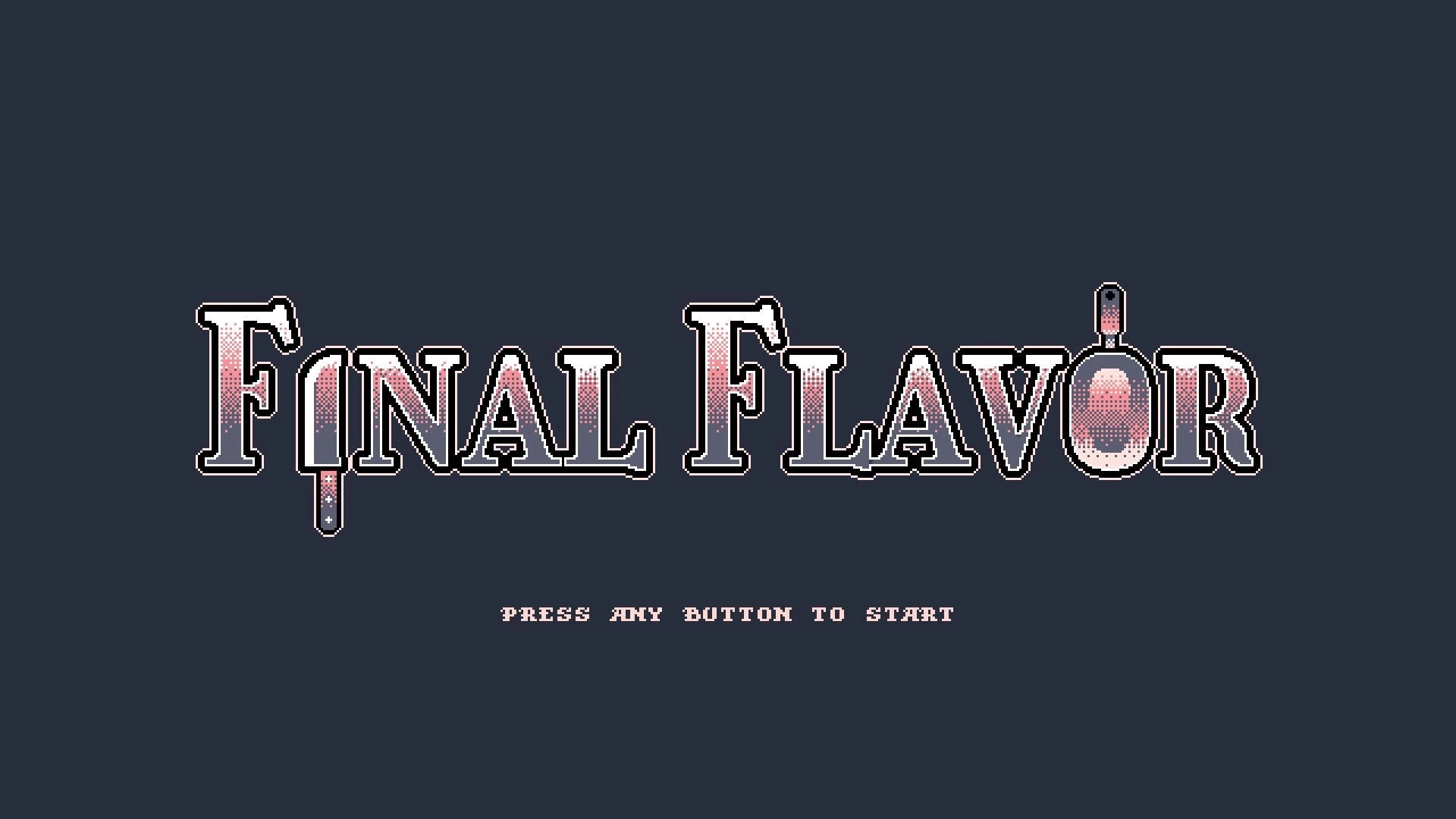 Final Flavor: Title screen logo with knife and cleaver letters and Press Any Button prompt on dark backdrop.