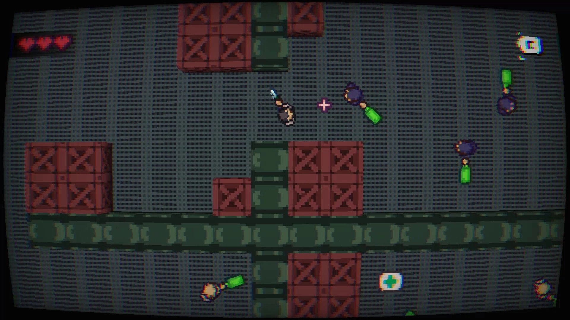 Final Shot: Player character shooting at enemies in a grid-like arena with health pickups visible