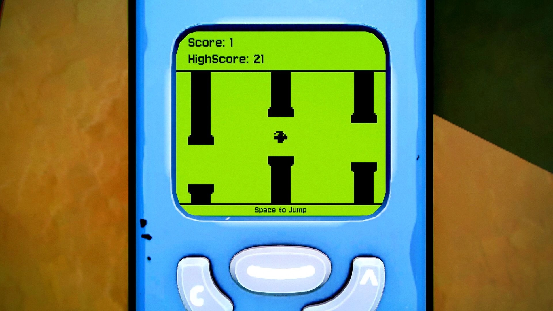 Flipping is Hard: Pixel character navigating vertical obstacles on retro handheld device screen
