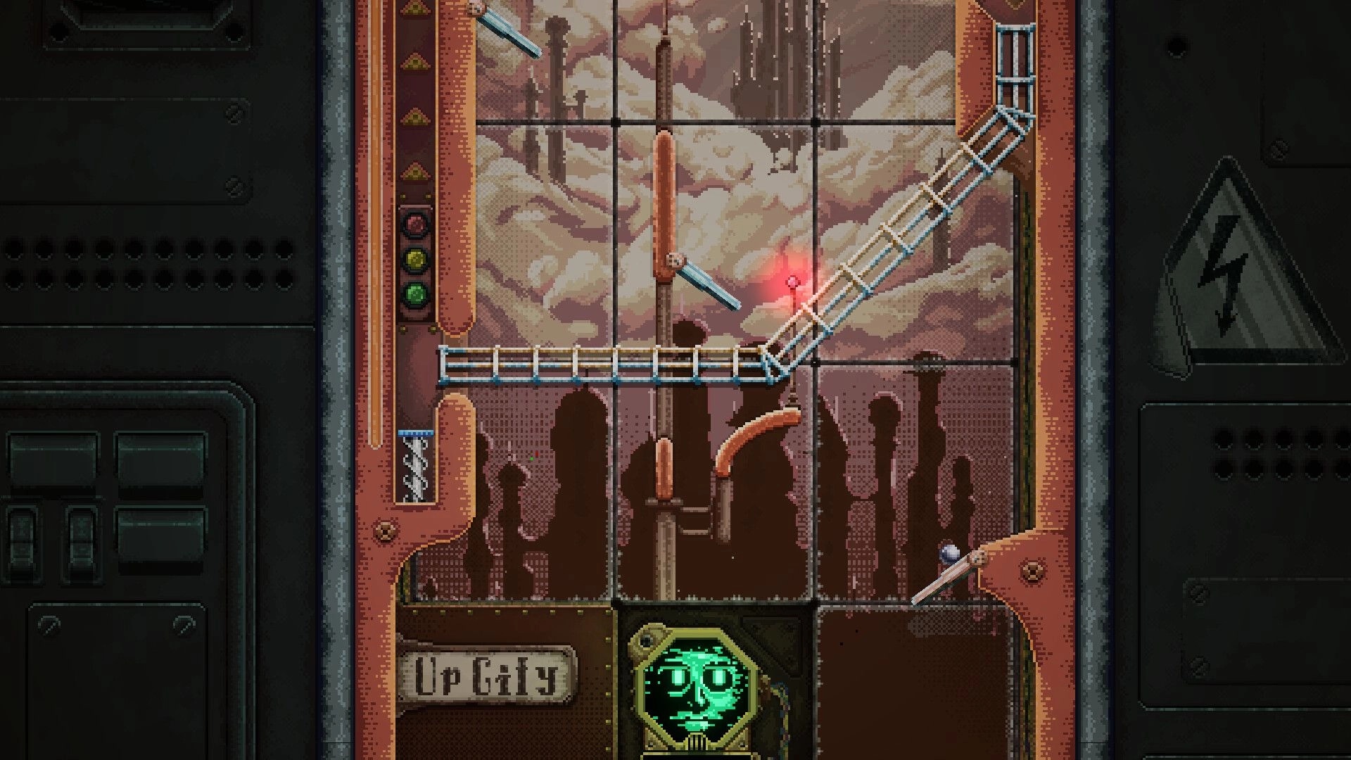 FlippUp: Pinball platformer with moving flippers and rails in a steampunk-themed environment