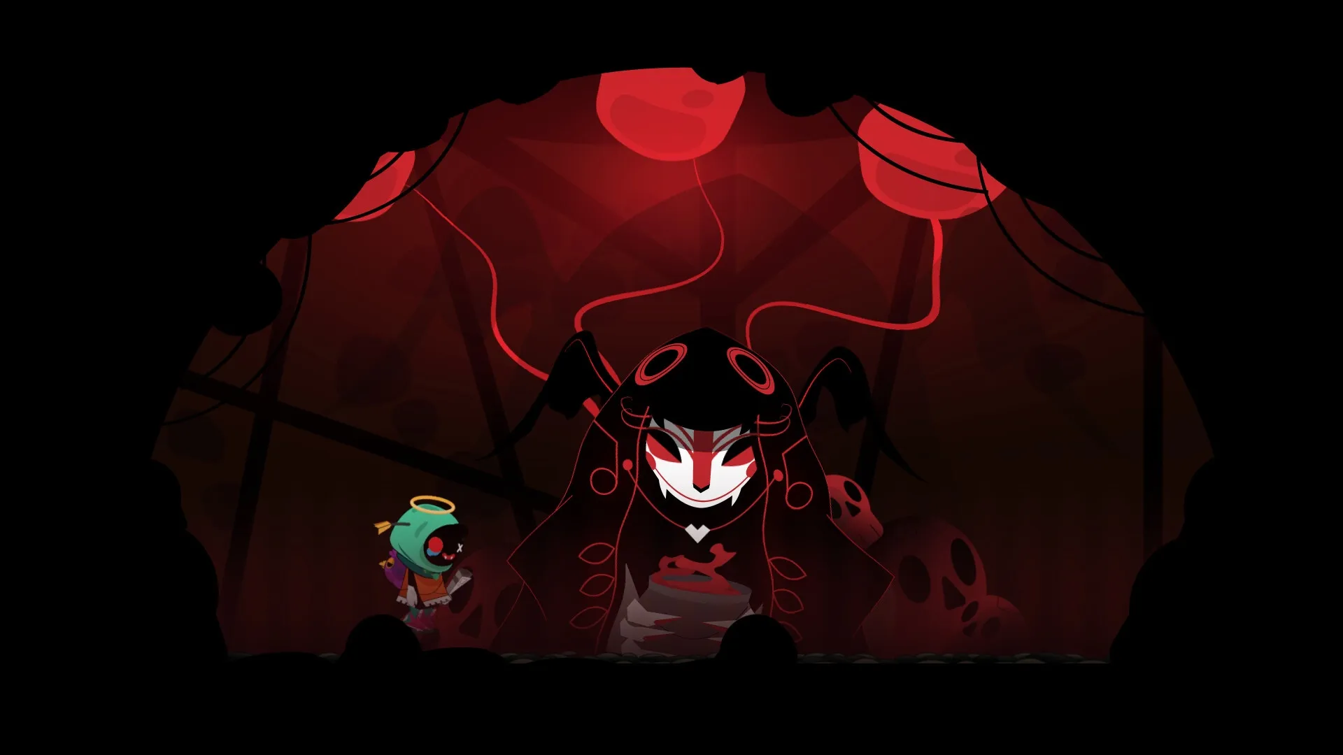 Folly Of The Wizards: Apprentice confronts a shadowy figure in a dark, red-lit cavern environment.
