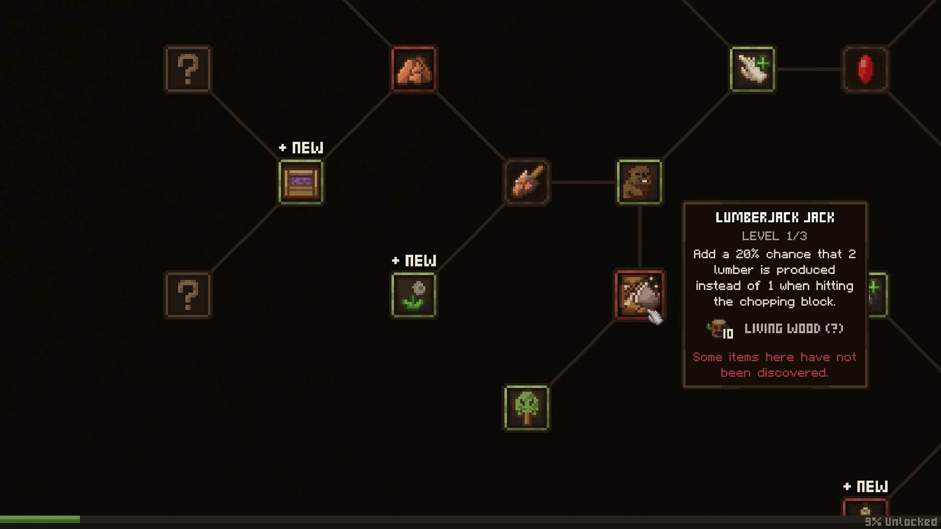 Forage Wizard: Skill tree interface showing "Tools Master" upgrade with resource requirements and effects